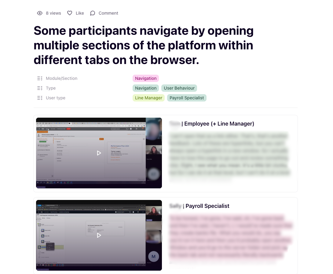 Screenshot of our user research insights