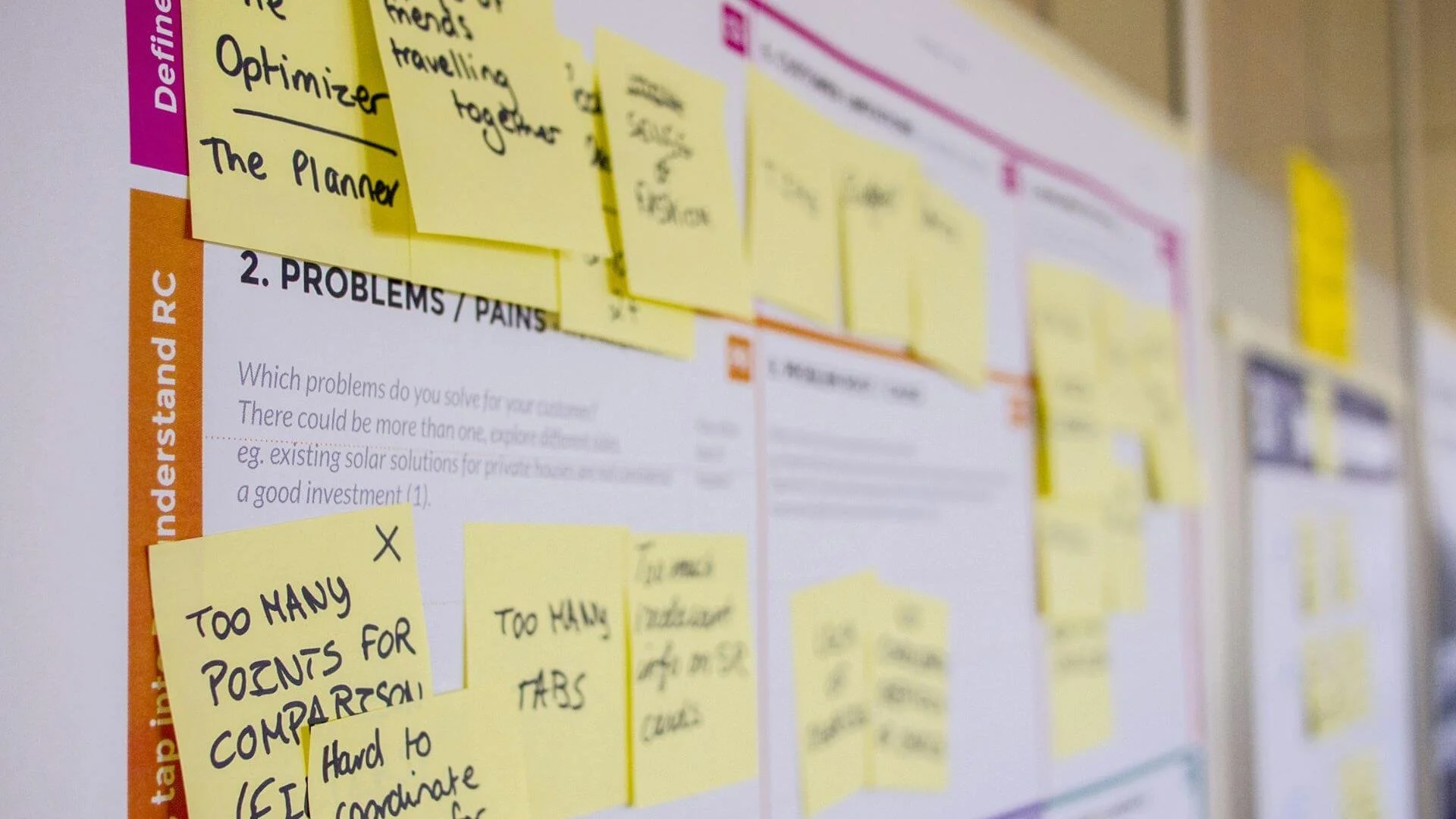 Board with sticky notes for strategic purposes