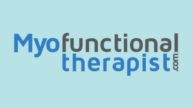 Logo for MyofunctionalTherapist.com with blue and black text on a light blue background.