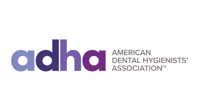 Logo of the American Dental Hygienists' Association with the letters 'adha' and the full name written below.