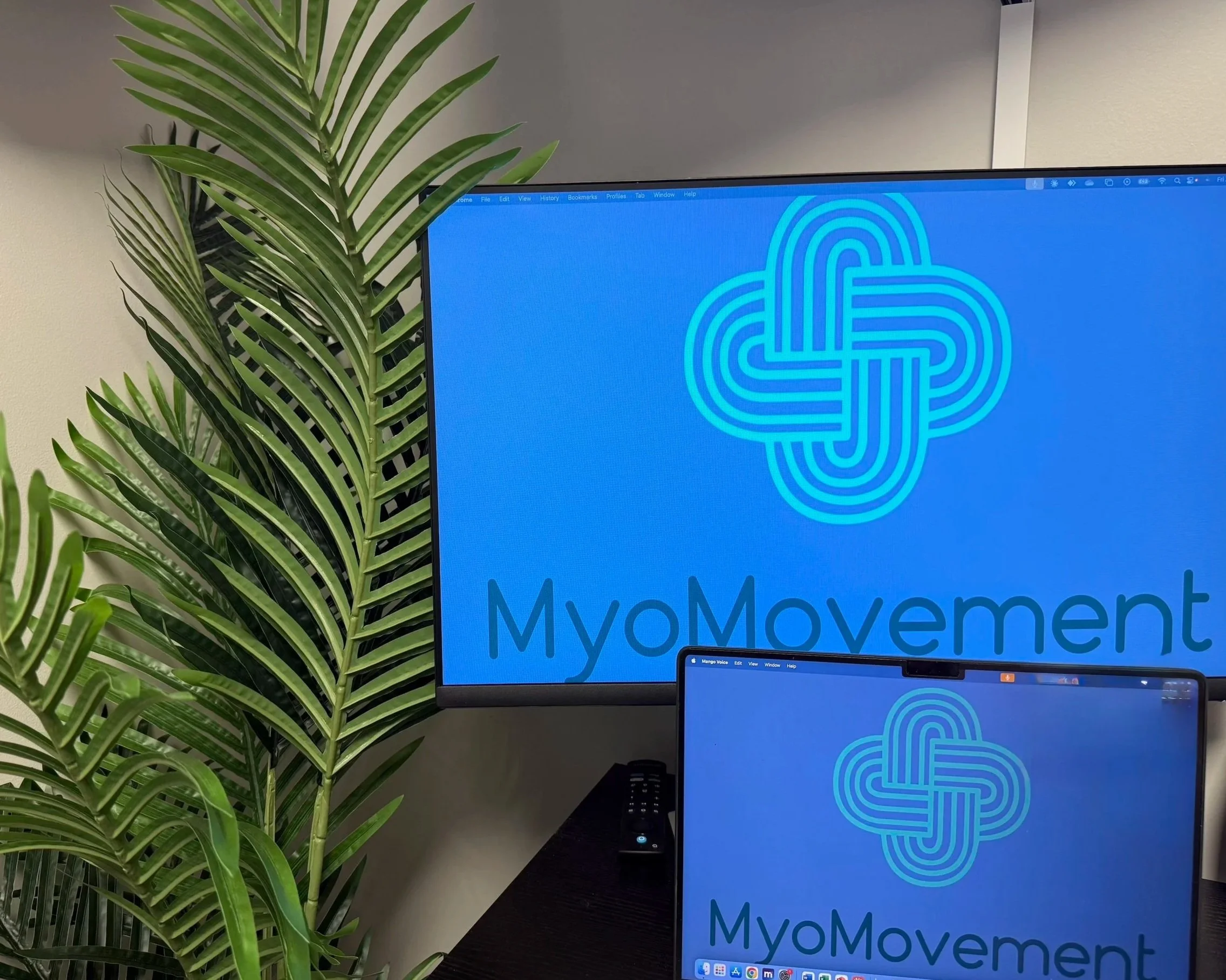 MyoMovement myofunctional therapy computer screens, green plant