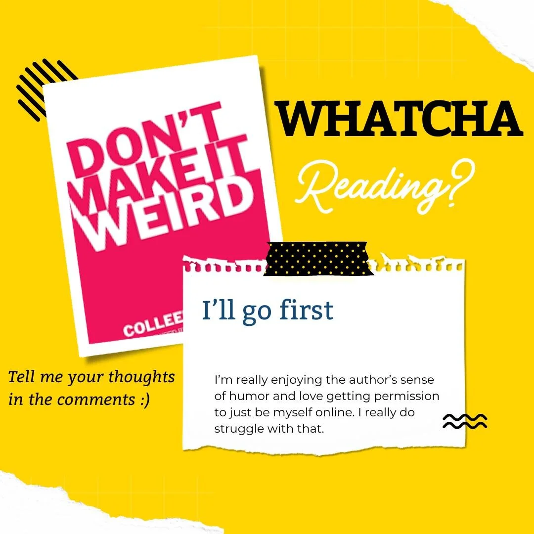 What are you all reading???
I'm currently reading "Don't Make it Weird" by Colleen at @noshamesalesgame and I'm loving it. It's funny and on point. I definitely recommend to anyone working on a brand on social media. 
Now, I really want t