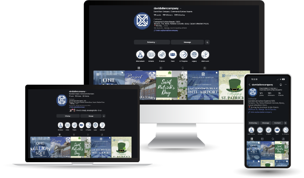 Screenshot of a website displayed on multiple devices, including a computer monitor, tablet, and smartphone, showing a dark-themed website with a logo, navigation menu, and various images.