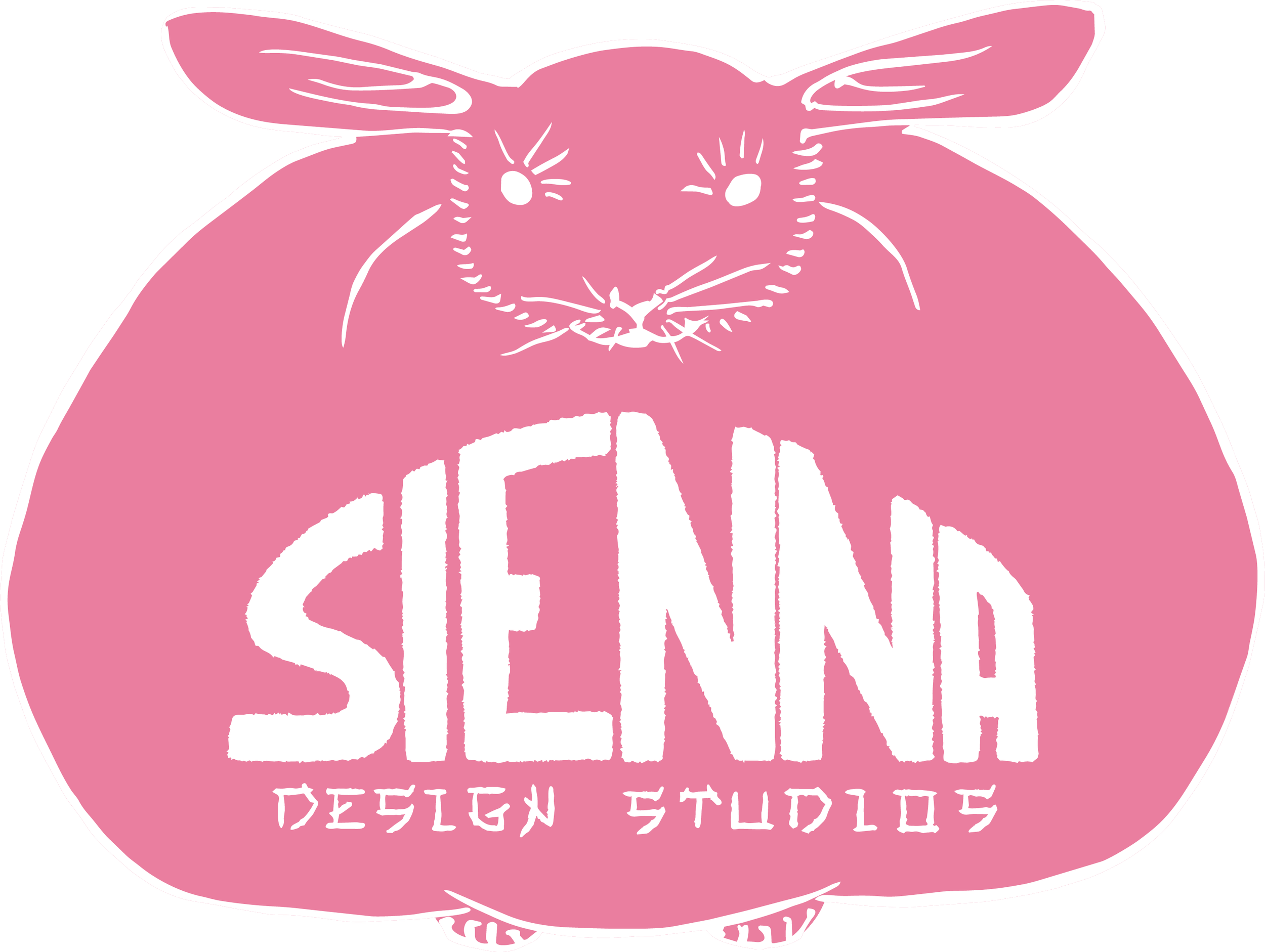 Pink logo of a rabbit with the words 'Sienna Design Studios' in white text inside the outline of the rabbit.