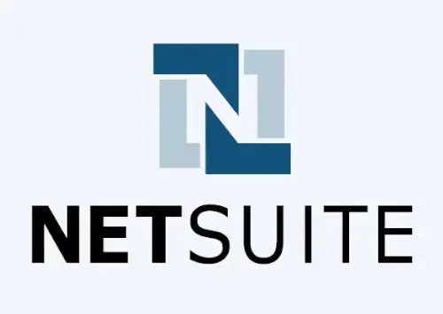 NetSuite logo with stylized 'N' and 'L' in blue and gray above the word 'NETSUITE' in black.