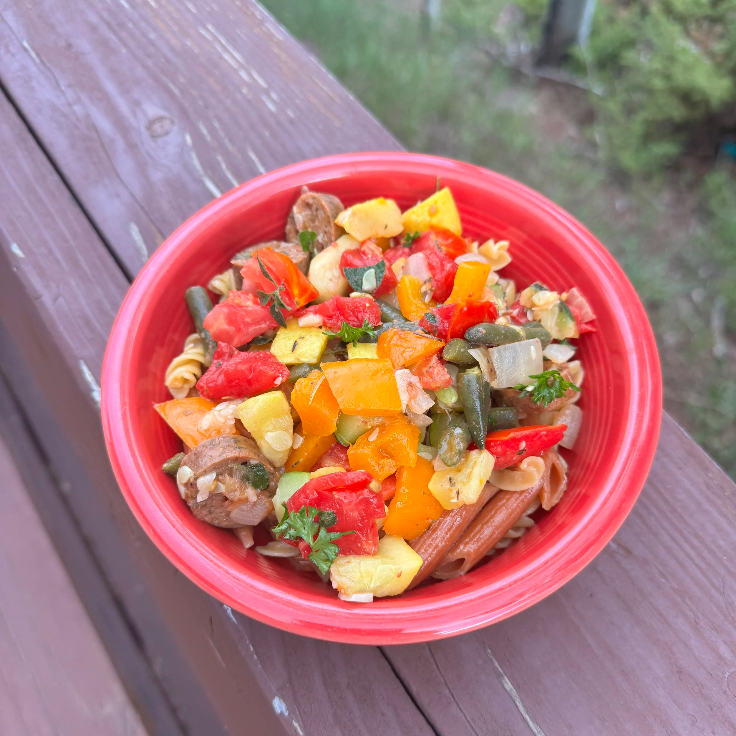 Farmstand Summer Pasta with Mozzarella &amp; Chicken Sausage