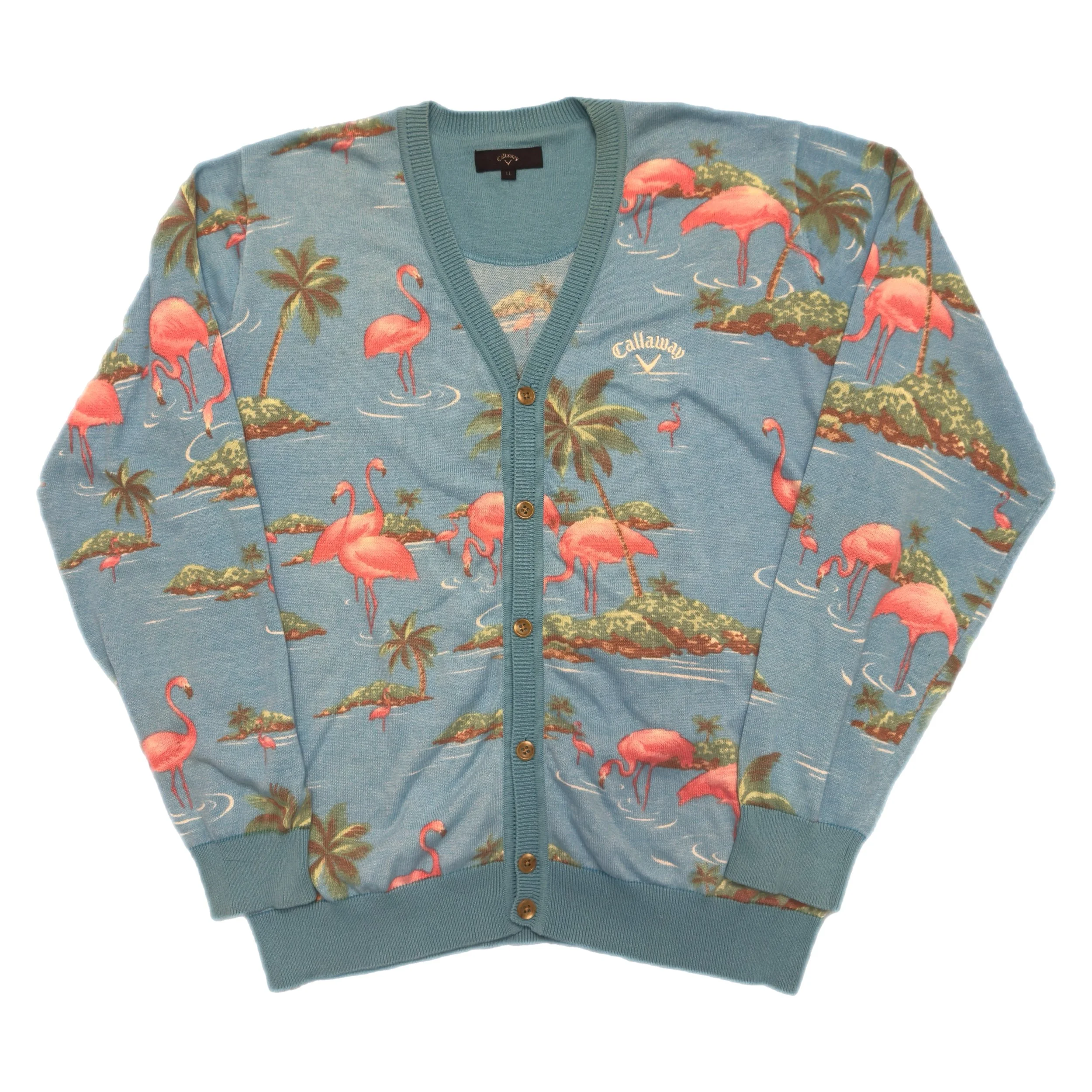 Vintage 90s Callaway Flamingo Cardigan Sweater Size Large