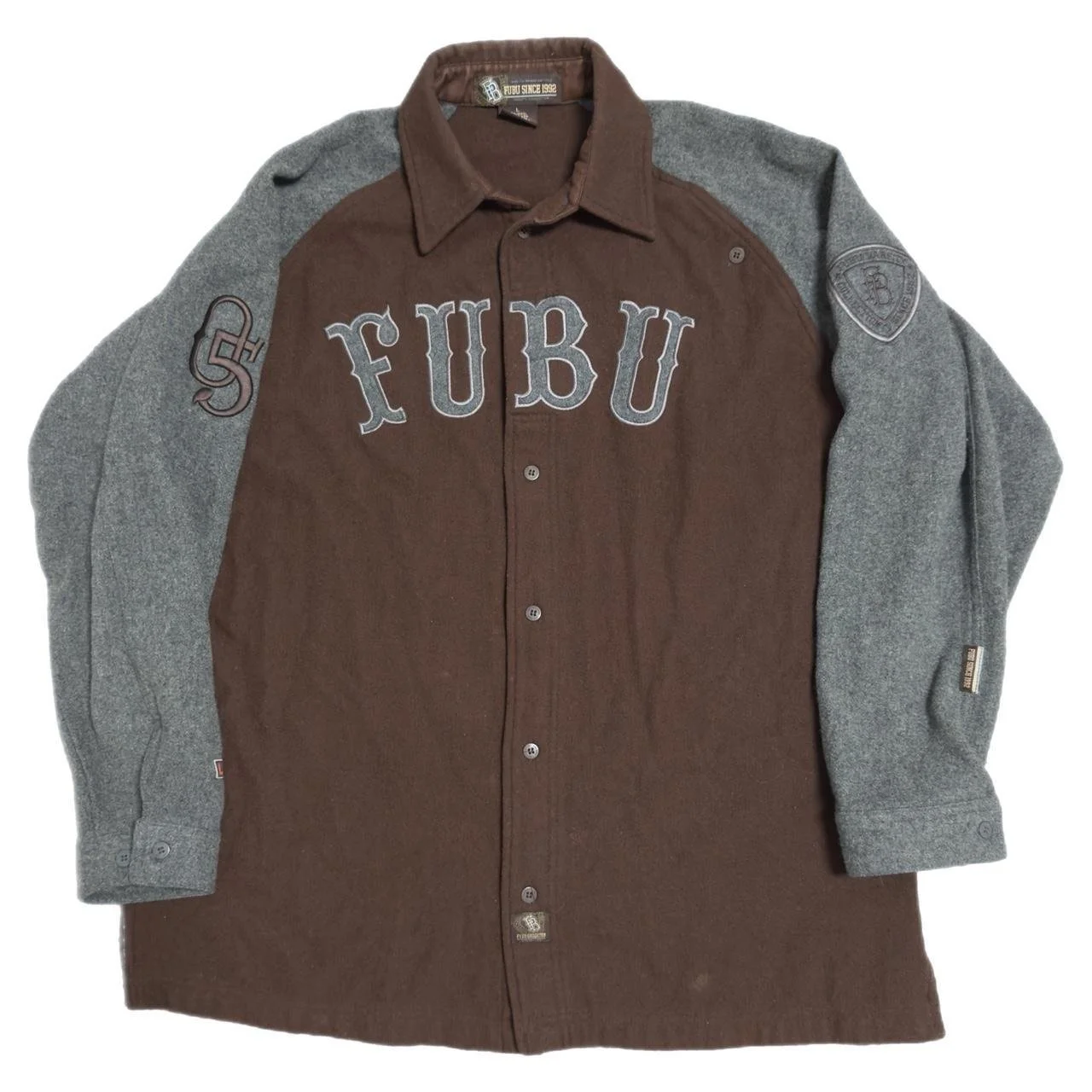 Vintage 90s Fubu Brown Button Down Shirt Size Large
