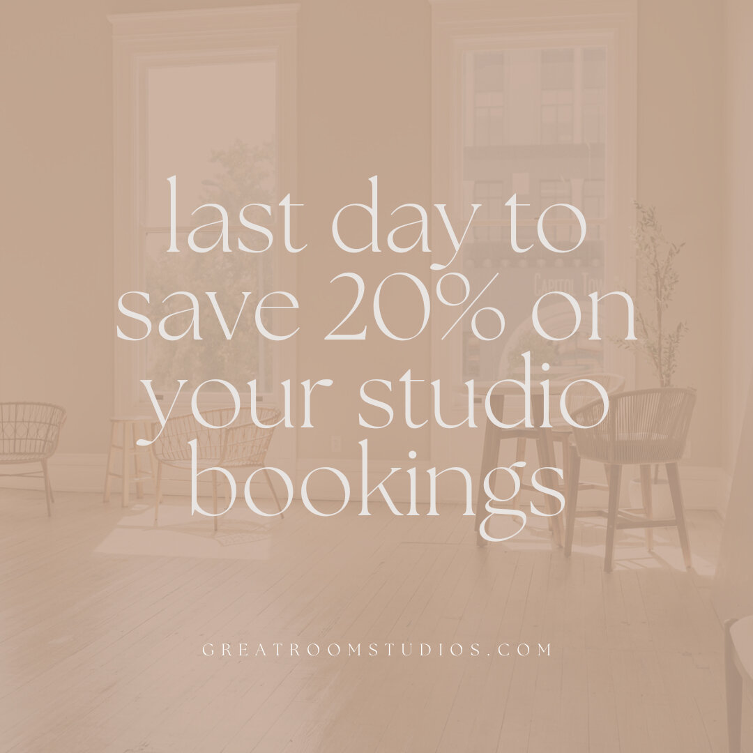 Last Chance Alert! Flash Sale Ends Today!⁣
Time is running out, and we don't want you to miss out on our amazing 20% OFF Flash Sale! ⏳ Today is the LAST DAY to grab this incredible discount on all studio bookings at Great Room Studios! 

Don't miss y