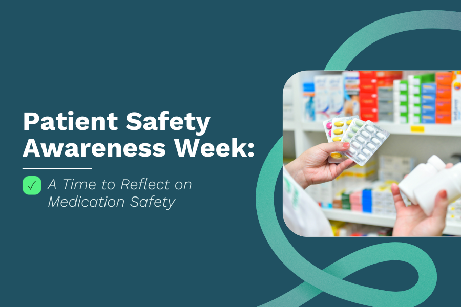 Healthcare professional reviewing medications during Patient Safety Awareness Week to highlight medication safety in ambulatory surgery centers.