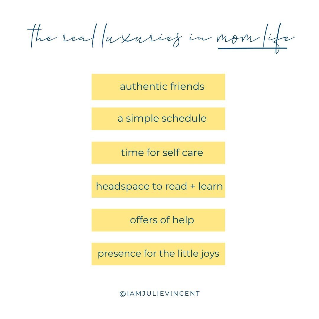 I loved the real luxuries post from @onewordwellness so much but I wanted to make one for a mom&rsquo;s unique perspective.

What do you think? What are your real luxuries as a mom and how often do you access them? Share below 👇🏼 and 👉🏼!

#therea