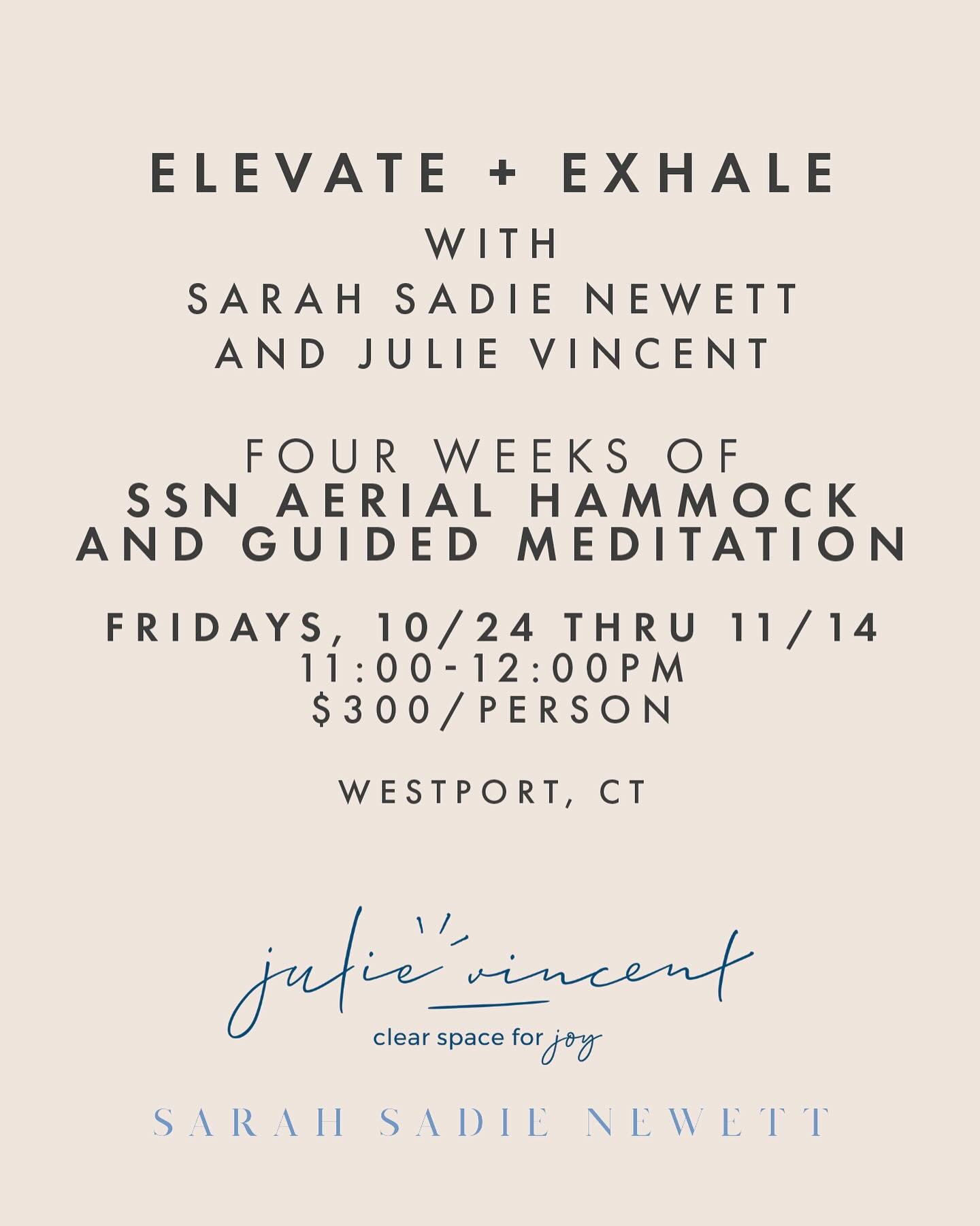 I love when aligned partnerships naturally fall into place 💫

I&rsquo;m so excited to share Elevate + Exhale, a 4-week series I&rsquo;m co-hosting with @sarahsadienewett at her beautiful studio!

30 mins of aerial hammock movement + 30 mins of float
