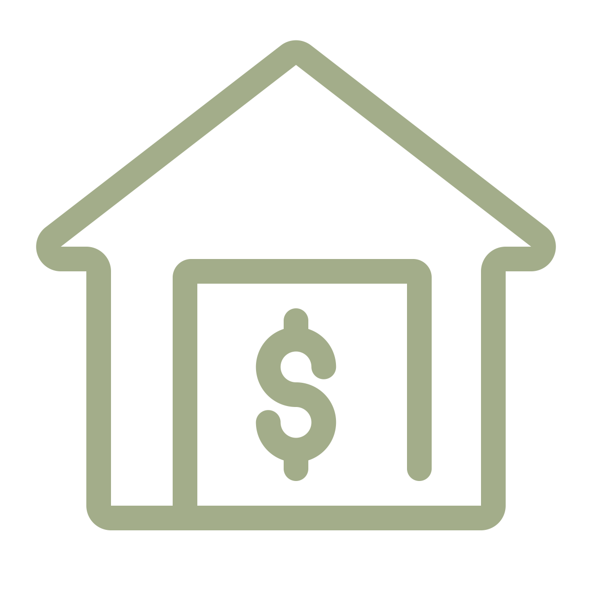 Outline of a house with a dollar sign inside, indicating real estate or property value.