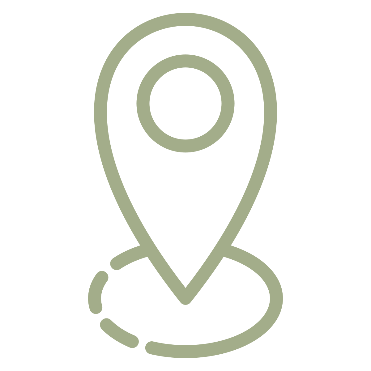 Icon of a map location marker with a dashed circle around the bottom, indicating a location or navigation.