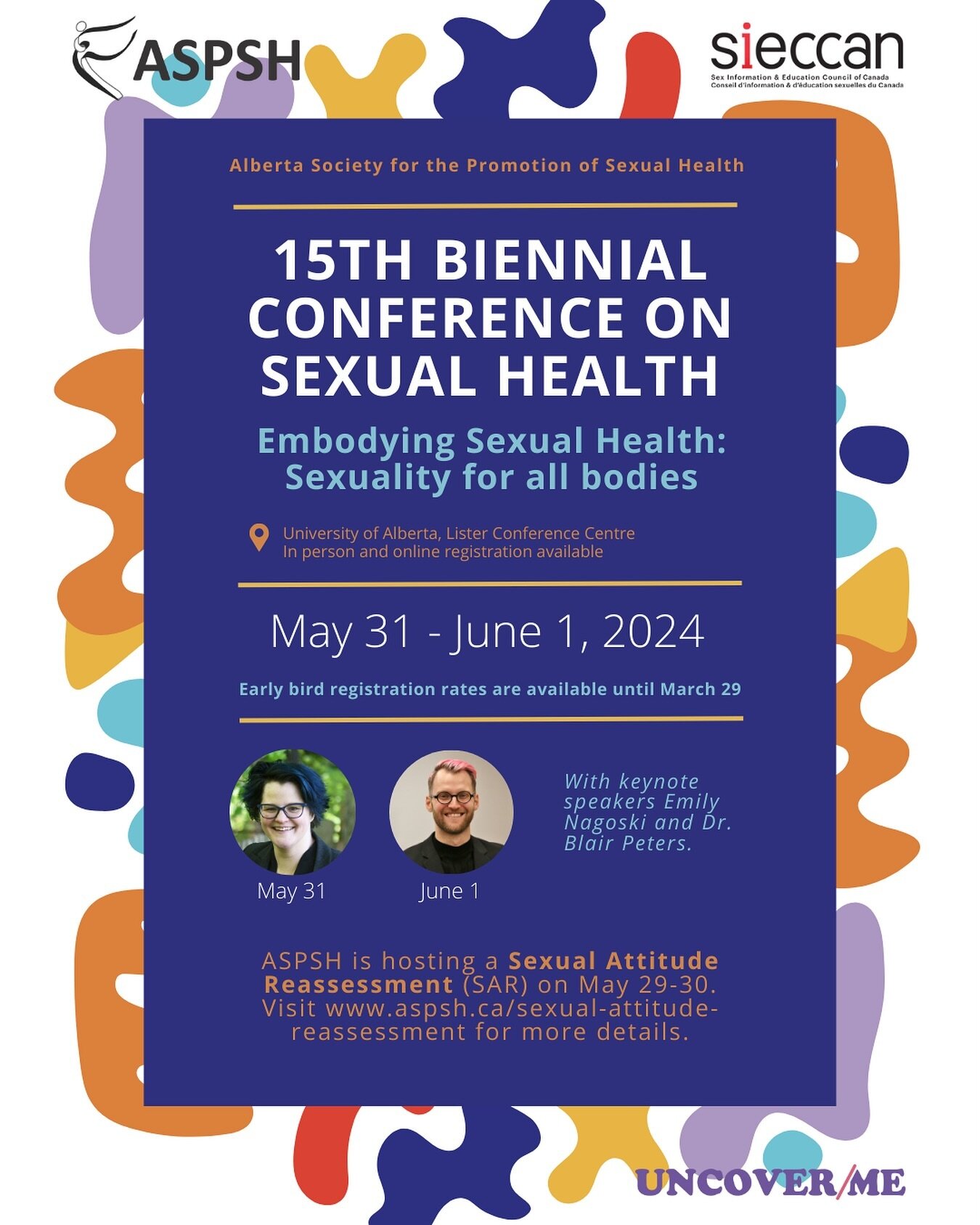 ASPSH&rsquo;s 15th biennial conference, Embodying Sexual Health: Sexuality for all bodies, is coming up on May 31 and June 1!

Right now you can find early bird registration and accommodation information on our website, www.aspsh.ca. A full conferenc