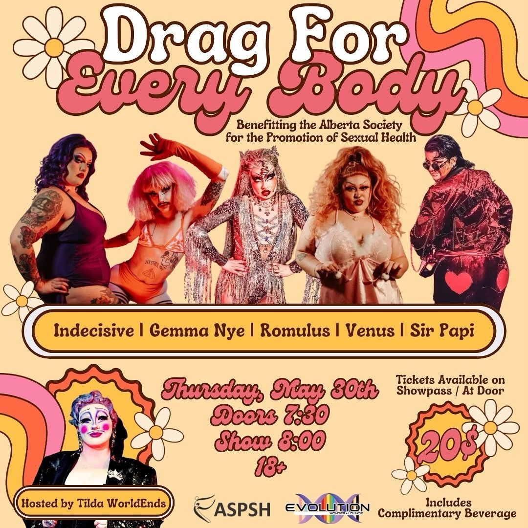 This is not a drill! 🚨 To kick off our conference, ASPSH is hosting a drag event in collaboration with Party Queens and the Imperial Sovereign Court of the Wild Rose at Evolution Wonderlounge on May 30 called, Drag for Every Body! 

Enjoy performanc