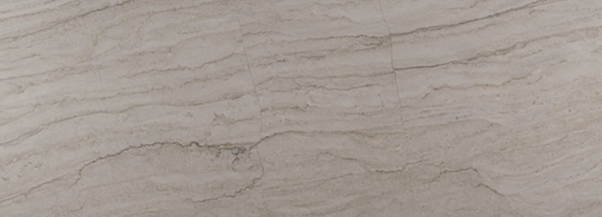Sea Pearl quartzite slab with flowing white, silver-gray and charcoal mineral movement from the Sondos Stone collection