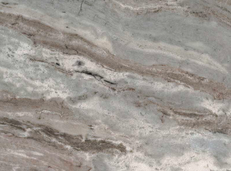 Close-up of a Fantasy Brown natural stone slab with gray cream taupe and brown movement
