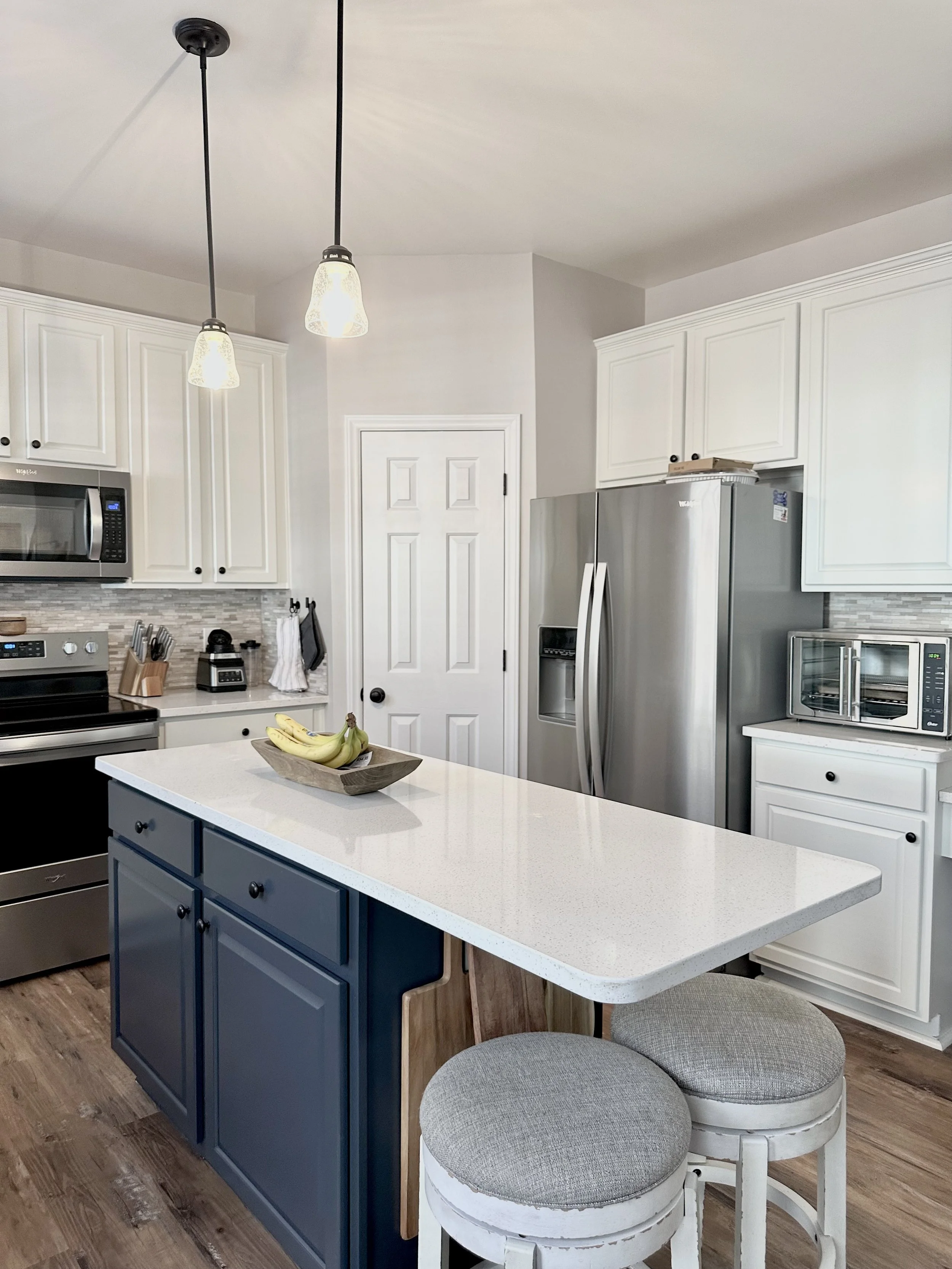 Stone countertop installation with detailed veining