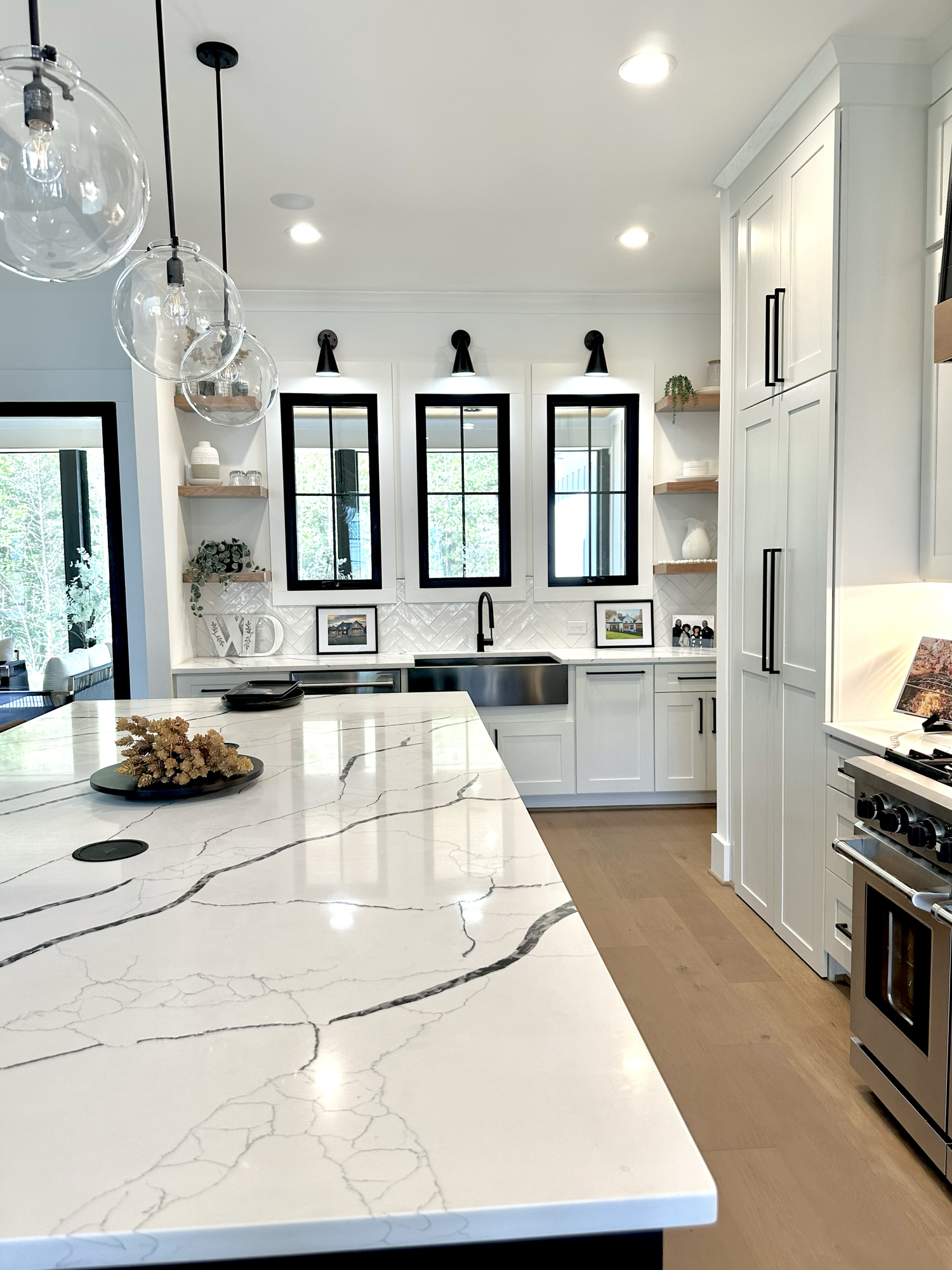 Detailed view of a completed stone countertop