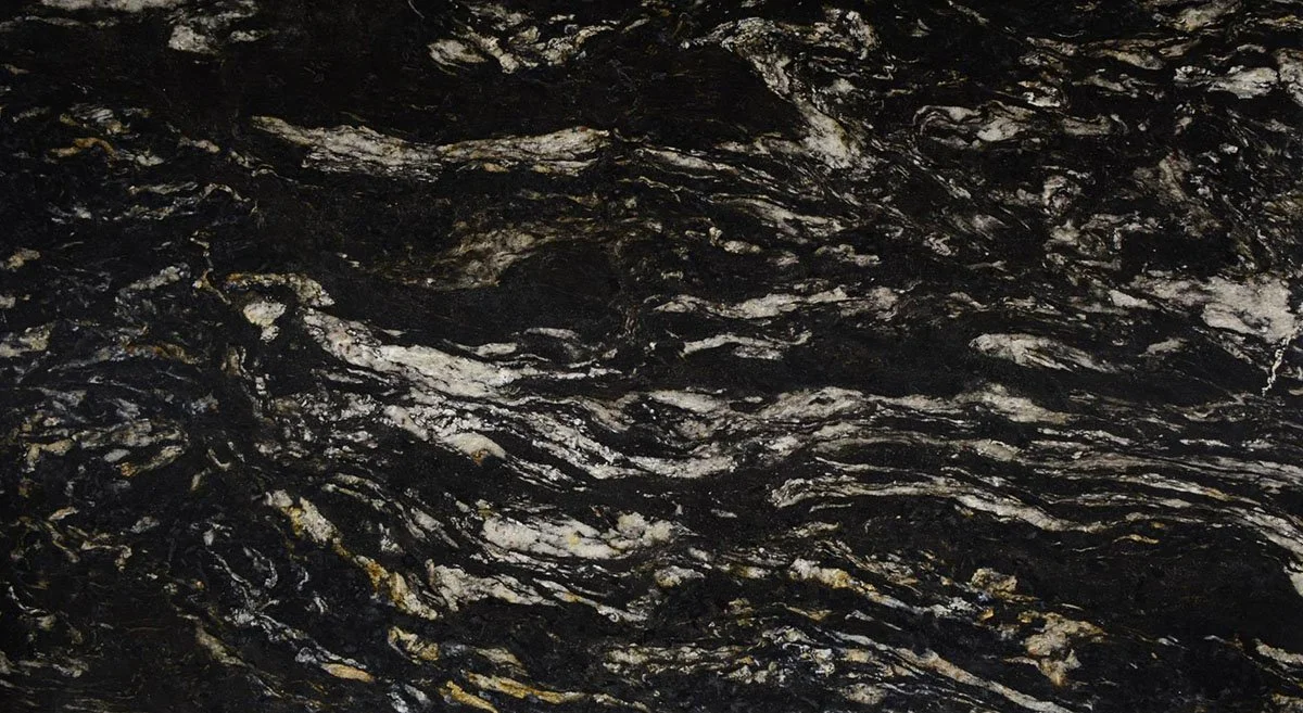 Full Titanium granite slab with black white gold and gray movement