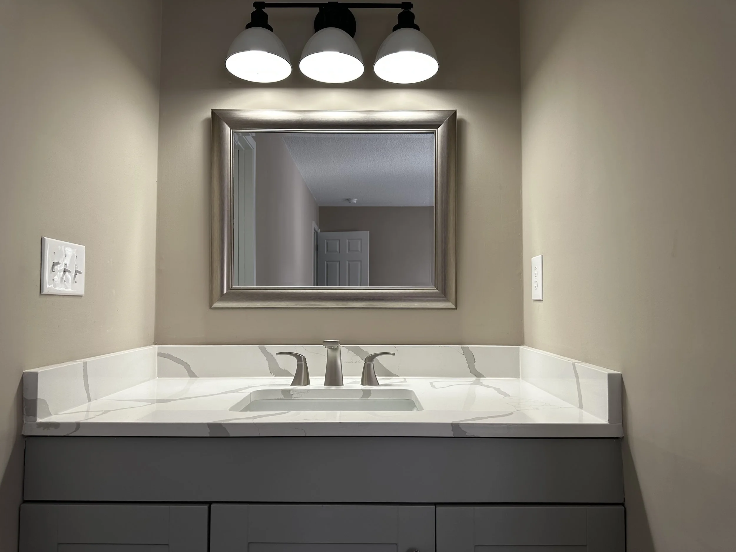 Finished custom stone vanity countertop
