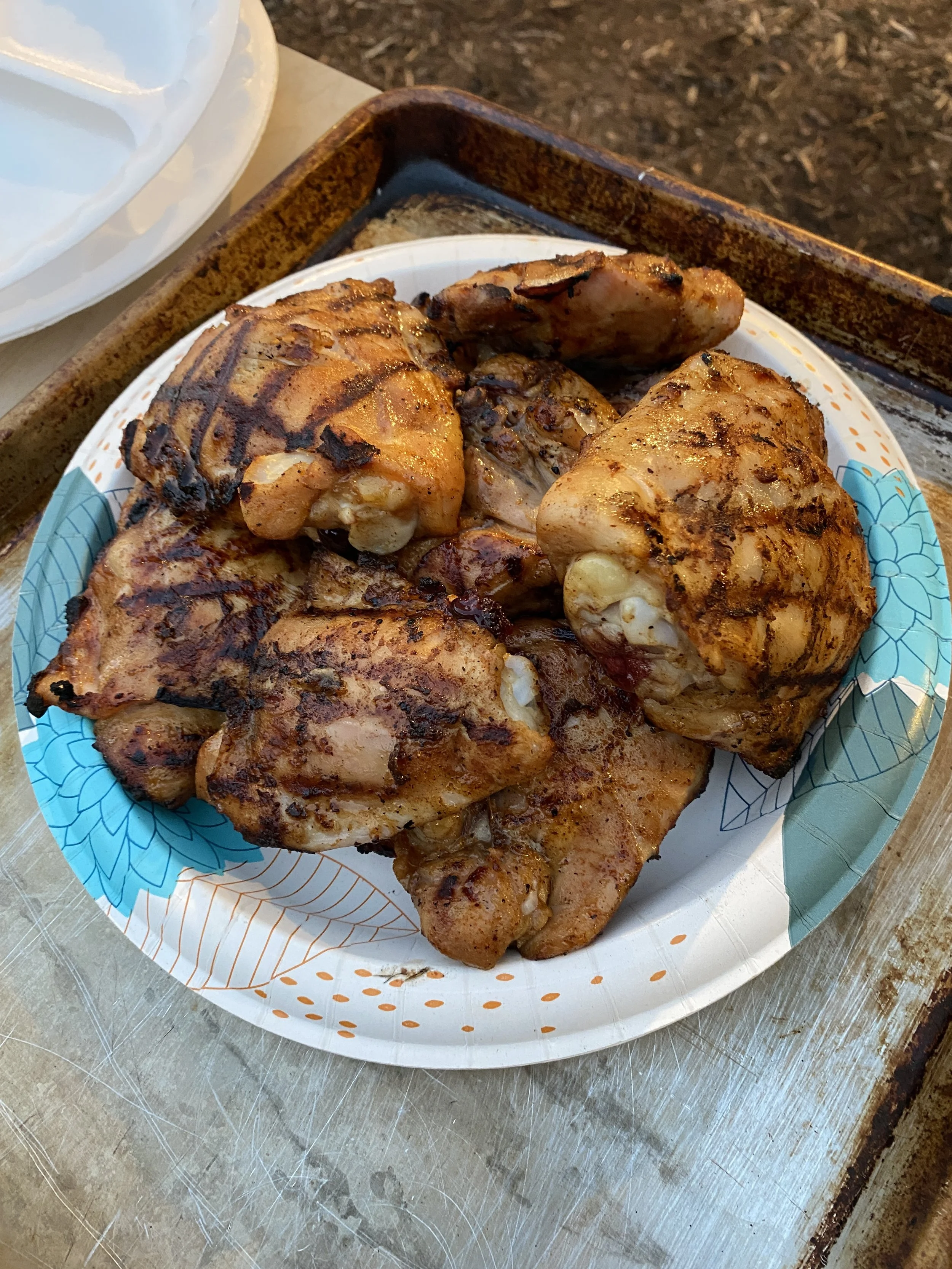 Grilled, bone in chicken thighs