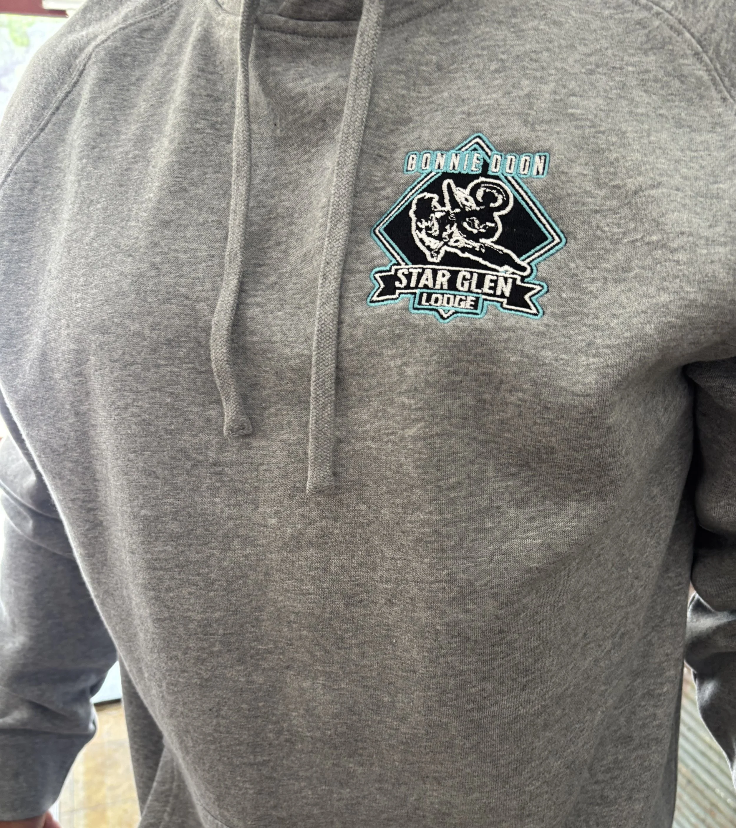 Grey Marle Hoodie with blue