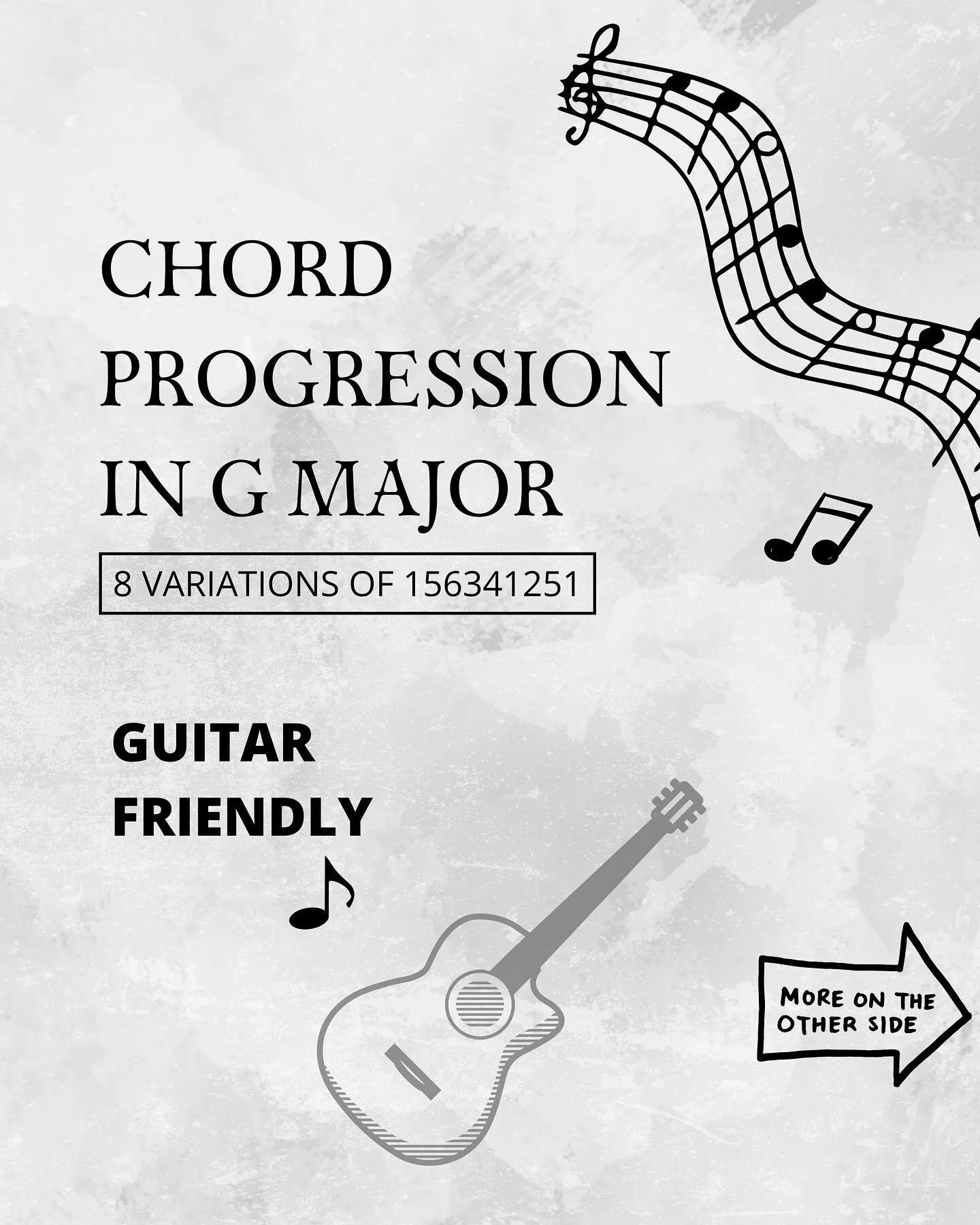 Chord Progressions in G Major for Guitar
8 variations of 156341251🎸🎸

G Major 都常用於流行曲嘛，練習時相信唔難發現呢啲例子係會成日出現👀

下個出既key會係D Major🫣，再下個就係A Major~你地可以由此推斷我出post既logic嗎？㊙️

想要個file既話，請跟住以下既步驟做😉
1. Like and save this post❤️
2. Share this post to story a