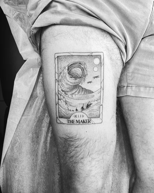 Illustrative fine-line tattoo