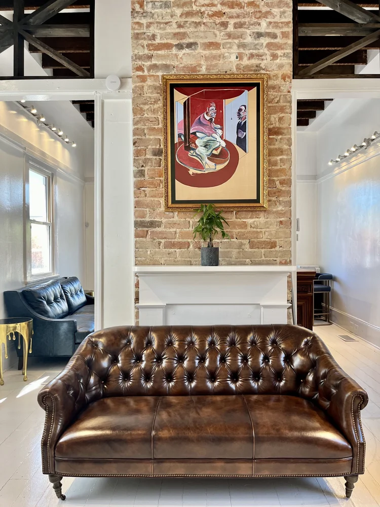 Parlor with leather sofa
