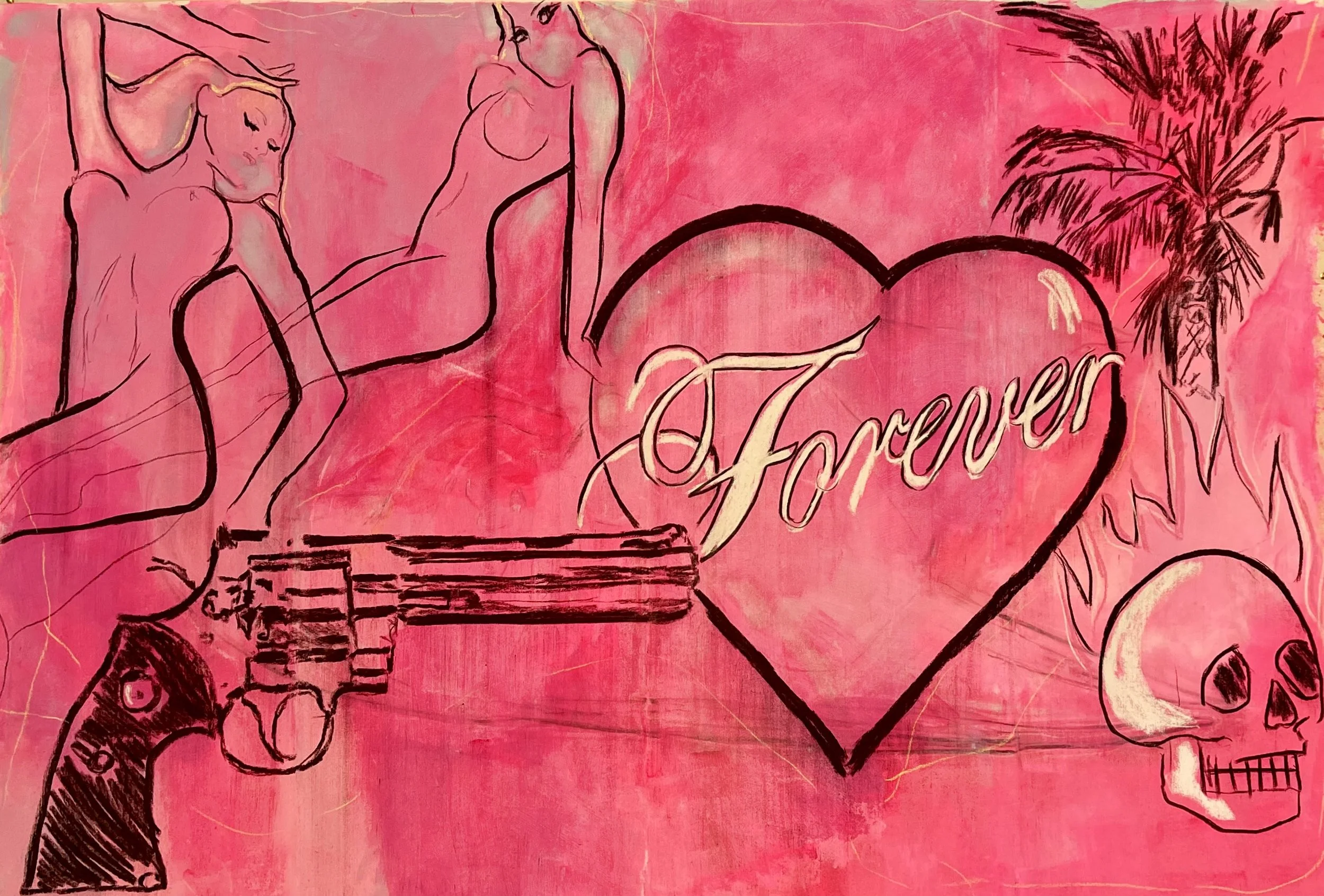 Forever, 2025, mixed media on unbleached cotton, 230 x 180 cm