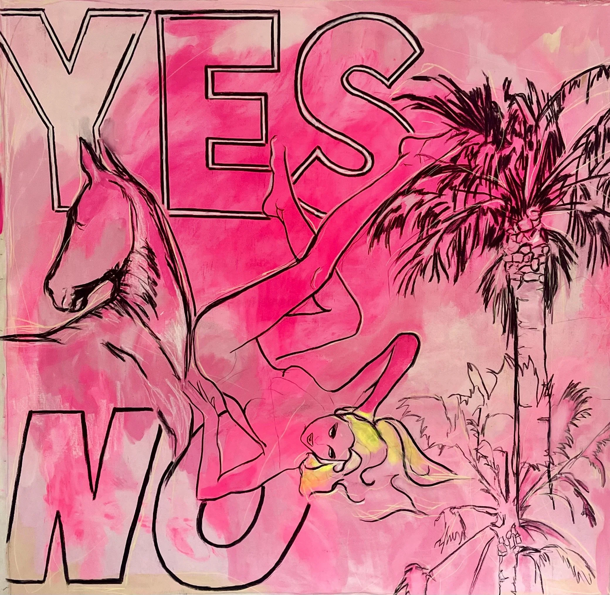 Yes or No, 2024, mixed media on unbleached cotton, 240 x 210 cm