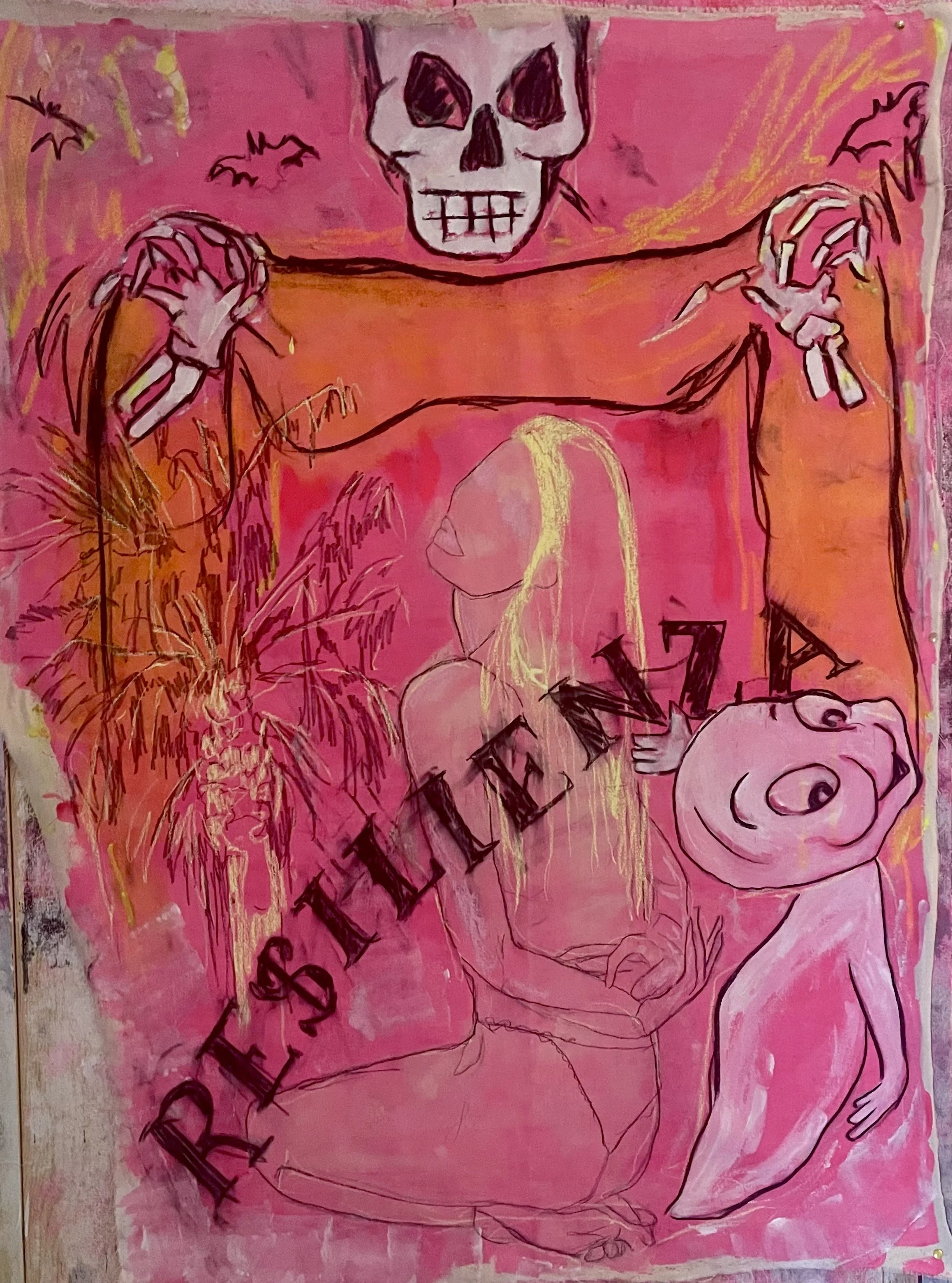 Death, 2025, mixed media on unbleached cotton, 100 x 140 cm