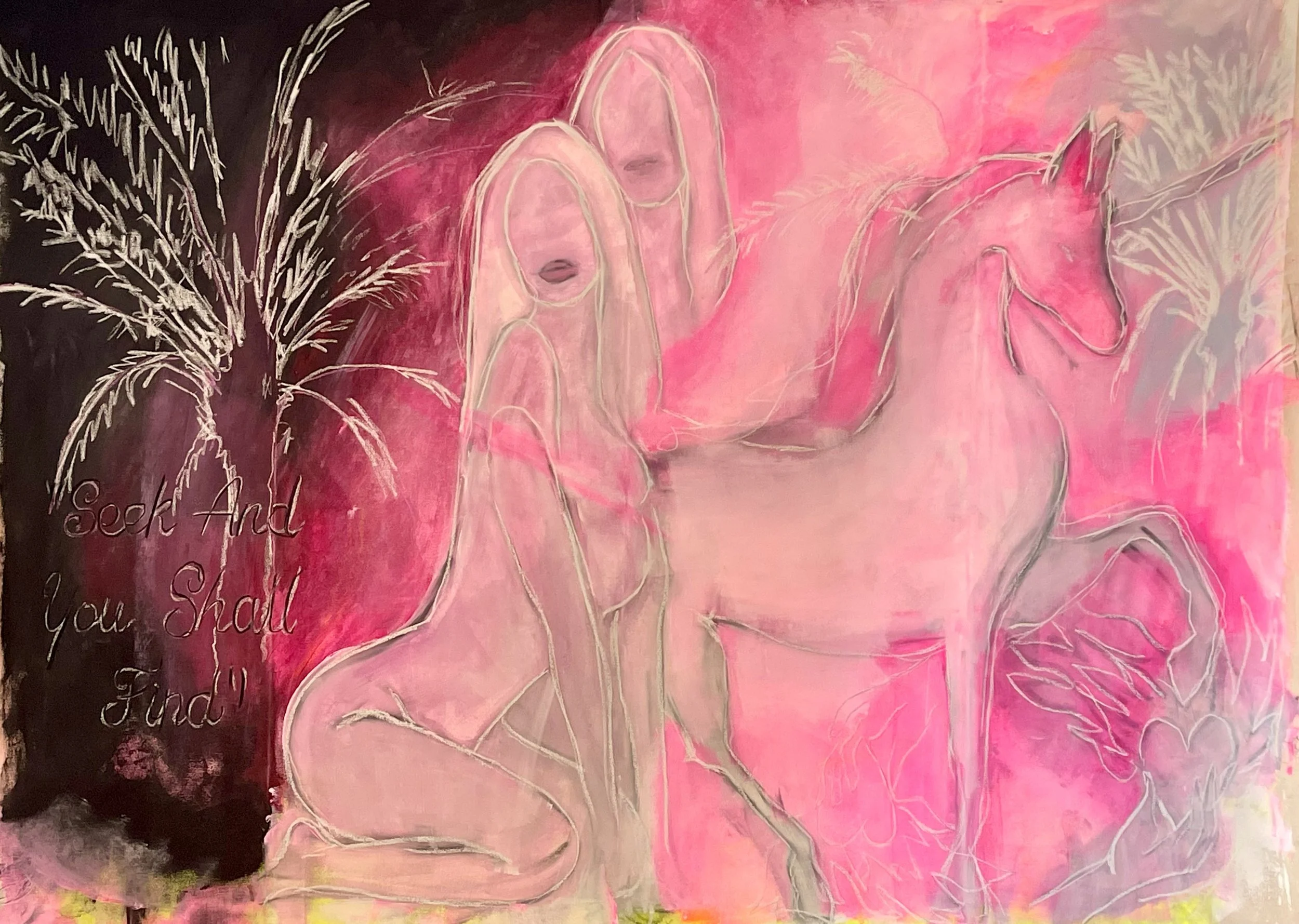 The Palms, 2025, mixed media on unbleached cotton, 240 x 200 cm