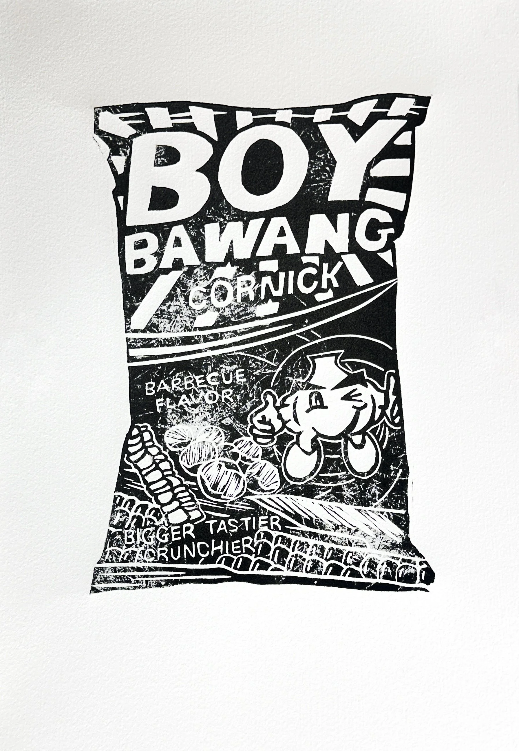 Boy Bawang (Barbeque), linocut, 2025 (unique state)