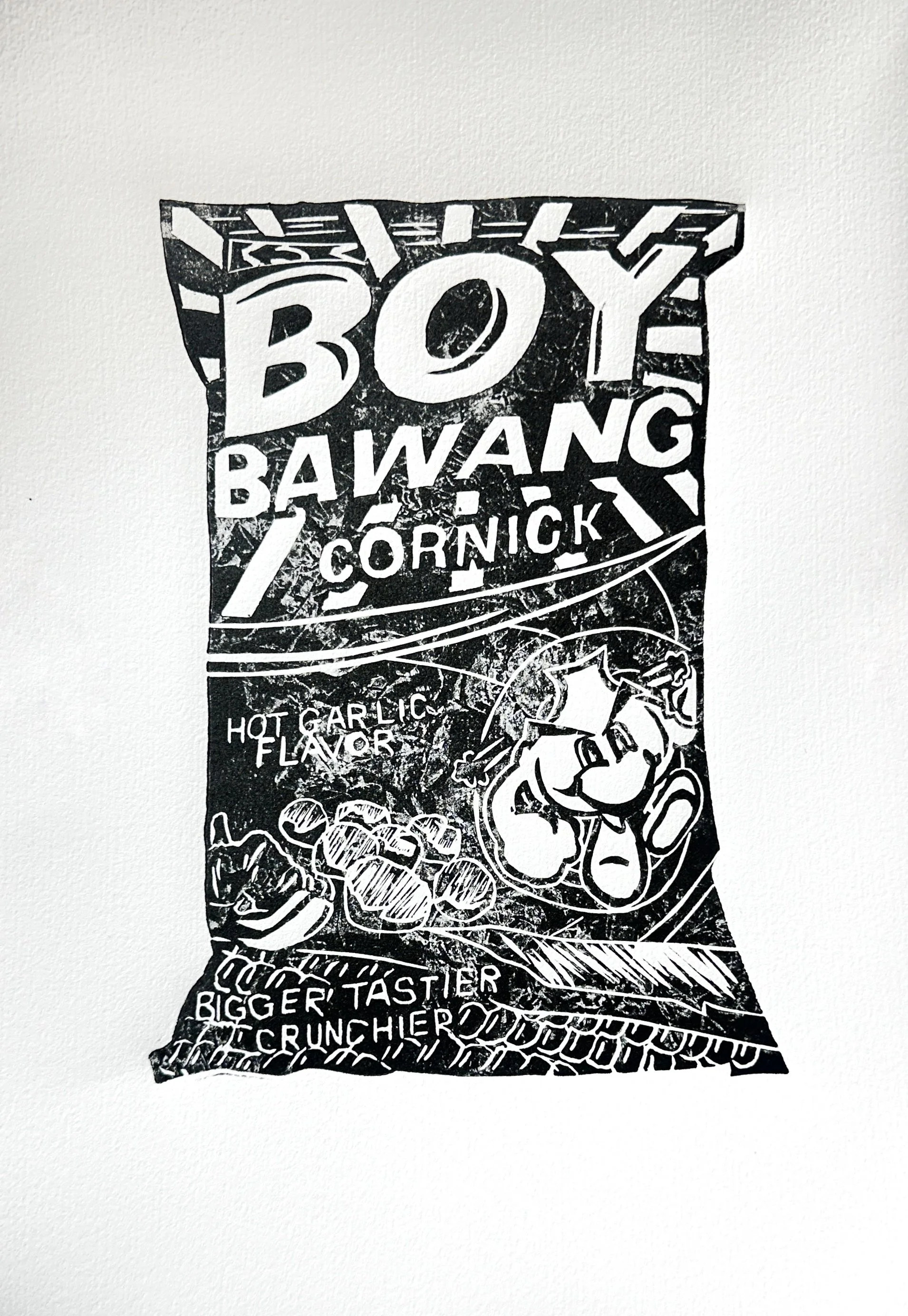 Boy Bawang (Hot Garlic), linocut, 2025 (unique state)
