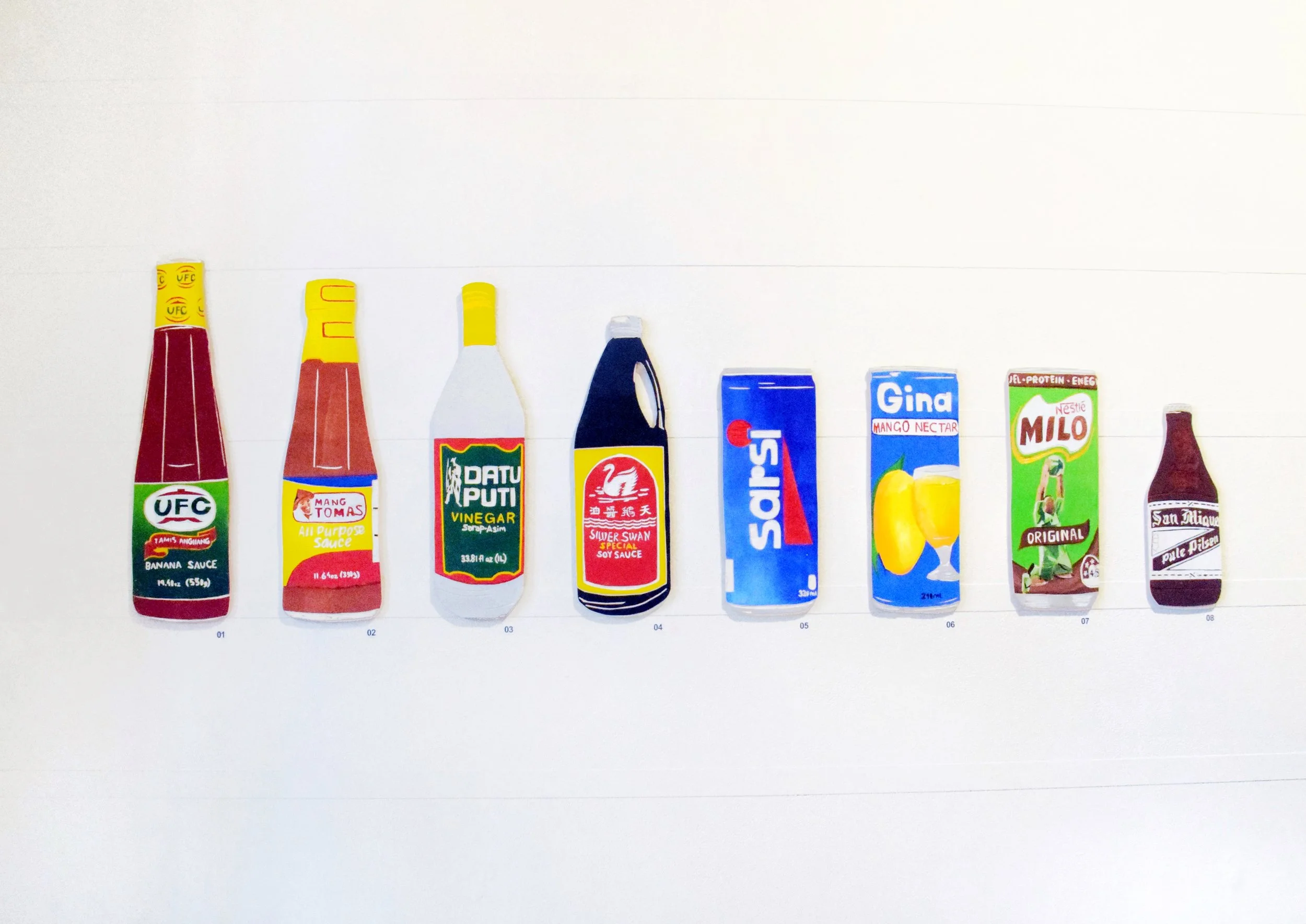 Filipino Condiments, Acrylic Paint on Woodcut, 2025