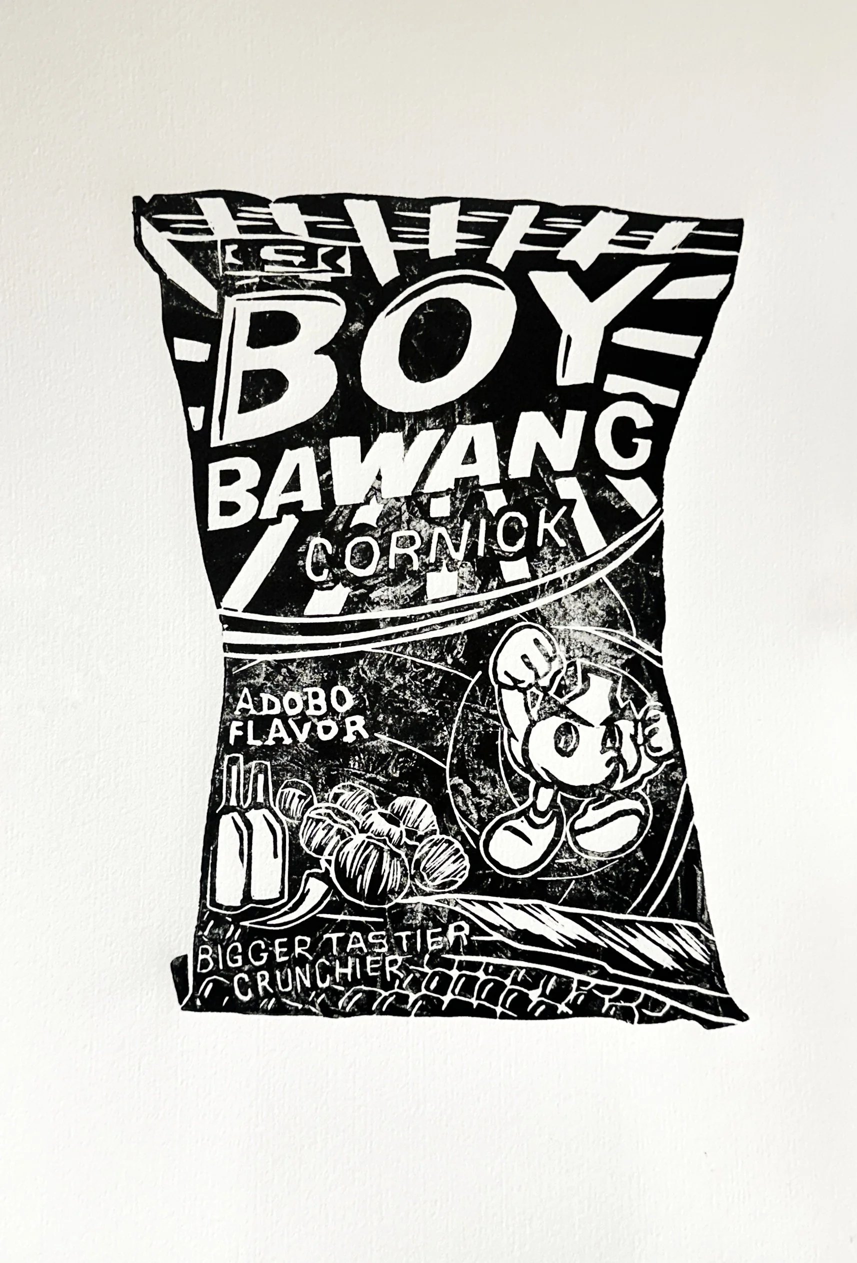 Boy Bawang (Adobo), linocut, 2025 (unique state)