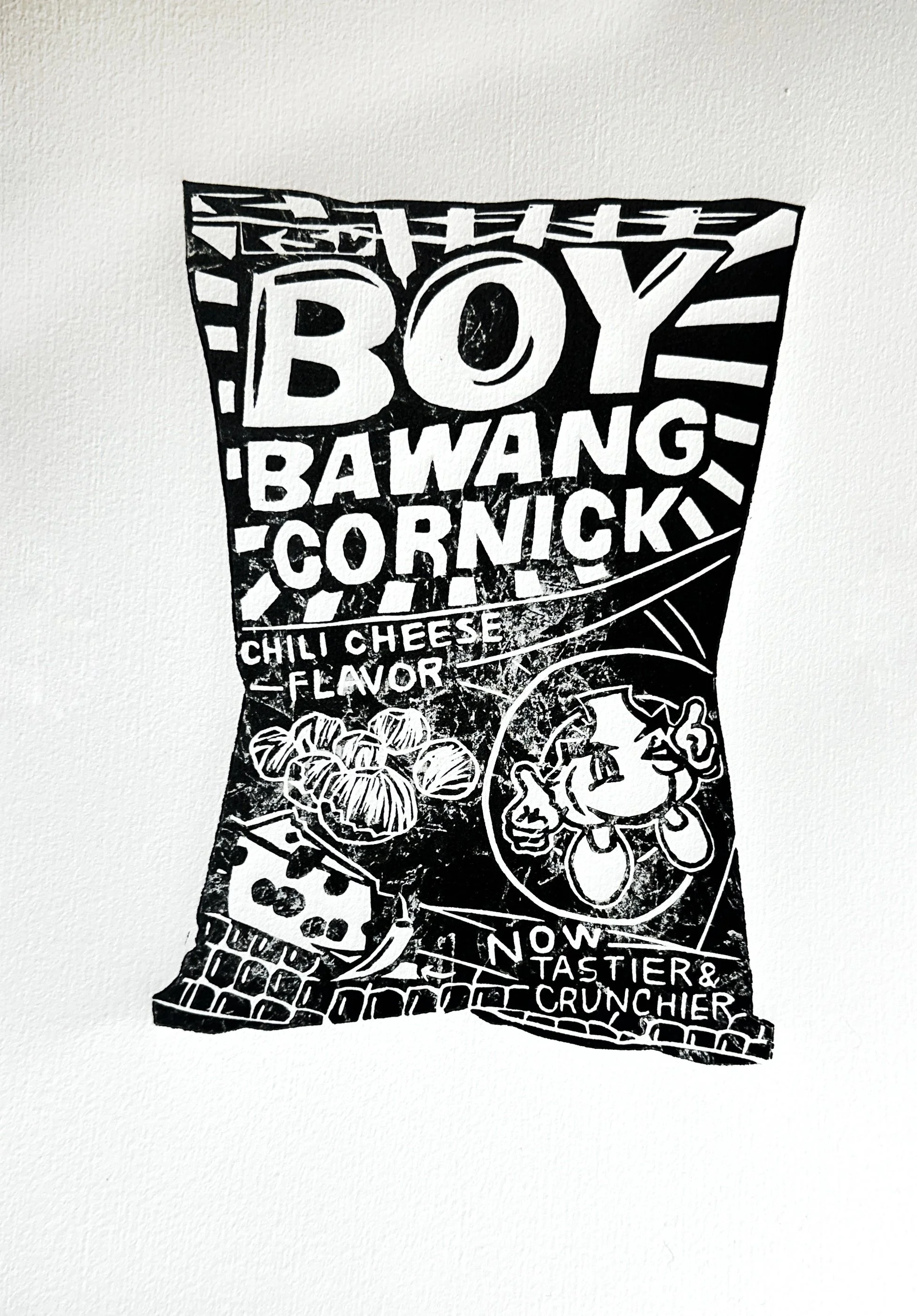 Boy Bawang (Chilli Cheese), linocut, 2025 (unique state)