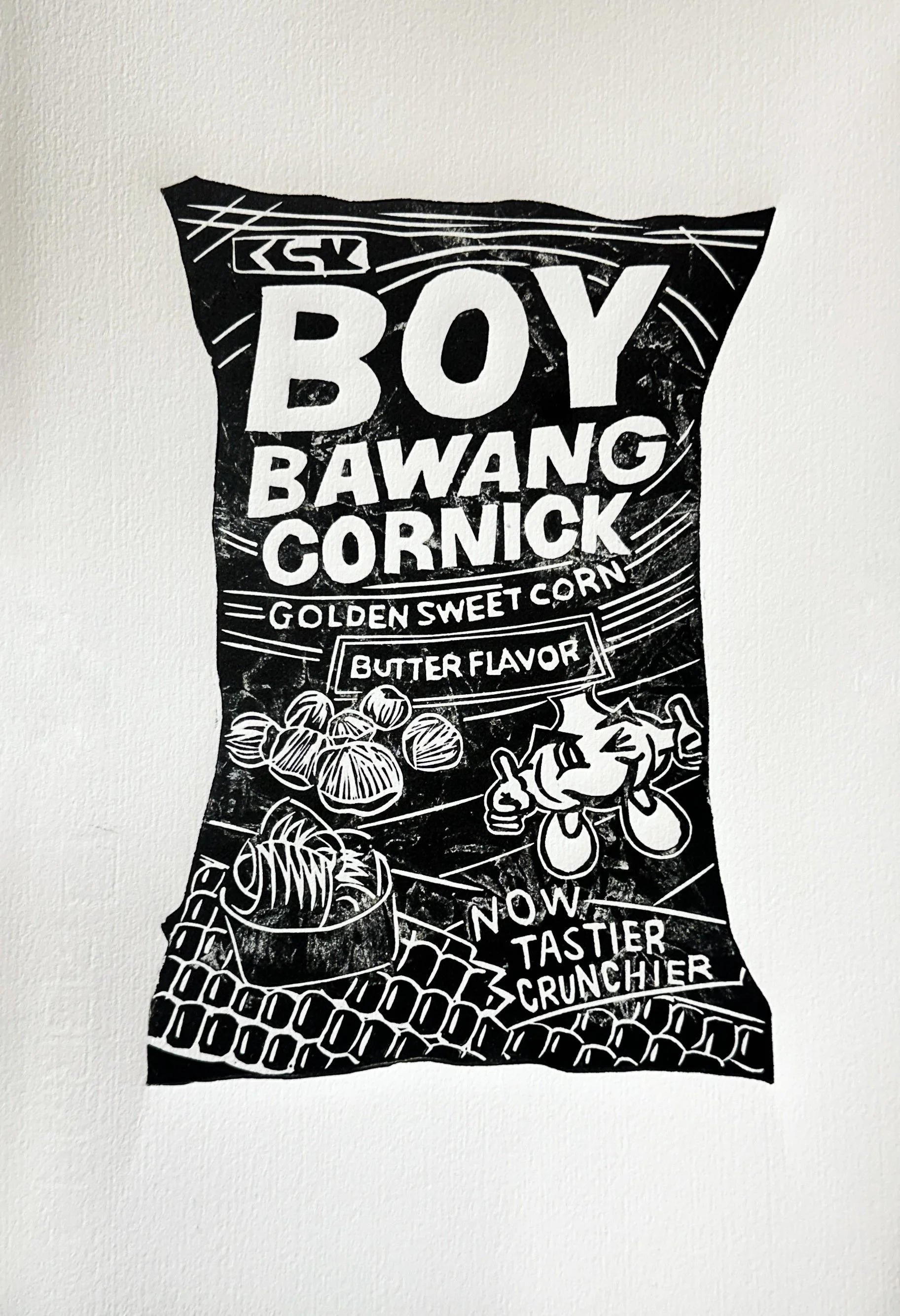 Boy Bawang (Butter), linocut, 2025 (unique state)