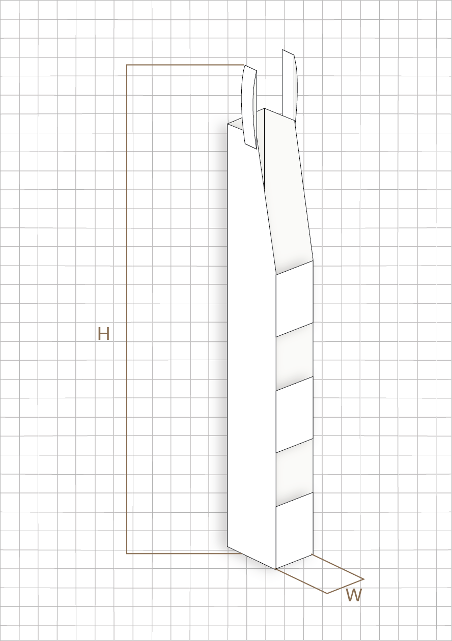 A technical drawing of a rectangular, multi-tiered storage cabinet with four shelves, viewed from an angle on grid paper.
