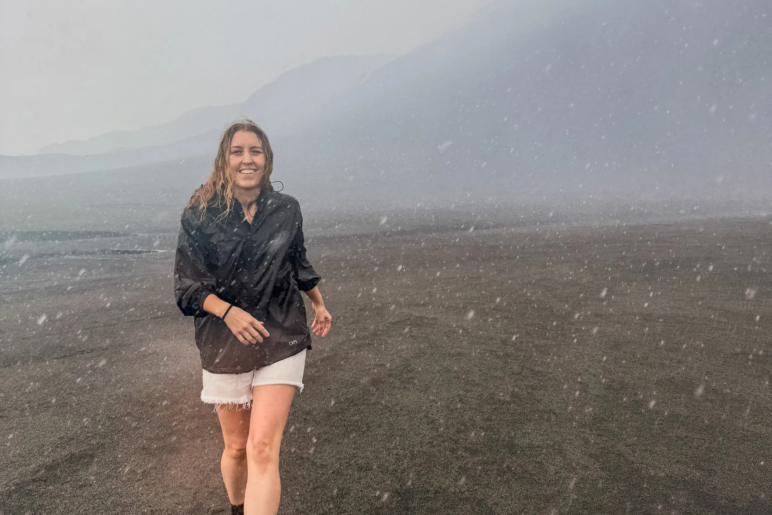 Rain in the ash plain on Mount Yasur volcano, Tanna Island, Vanuatu