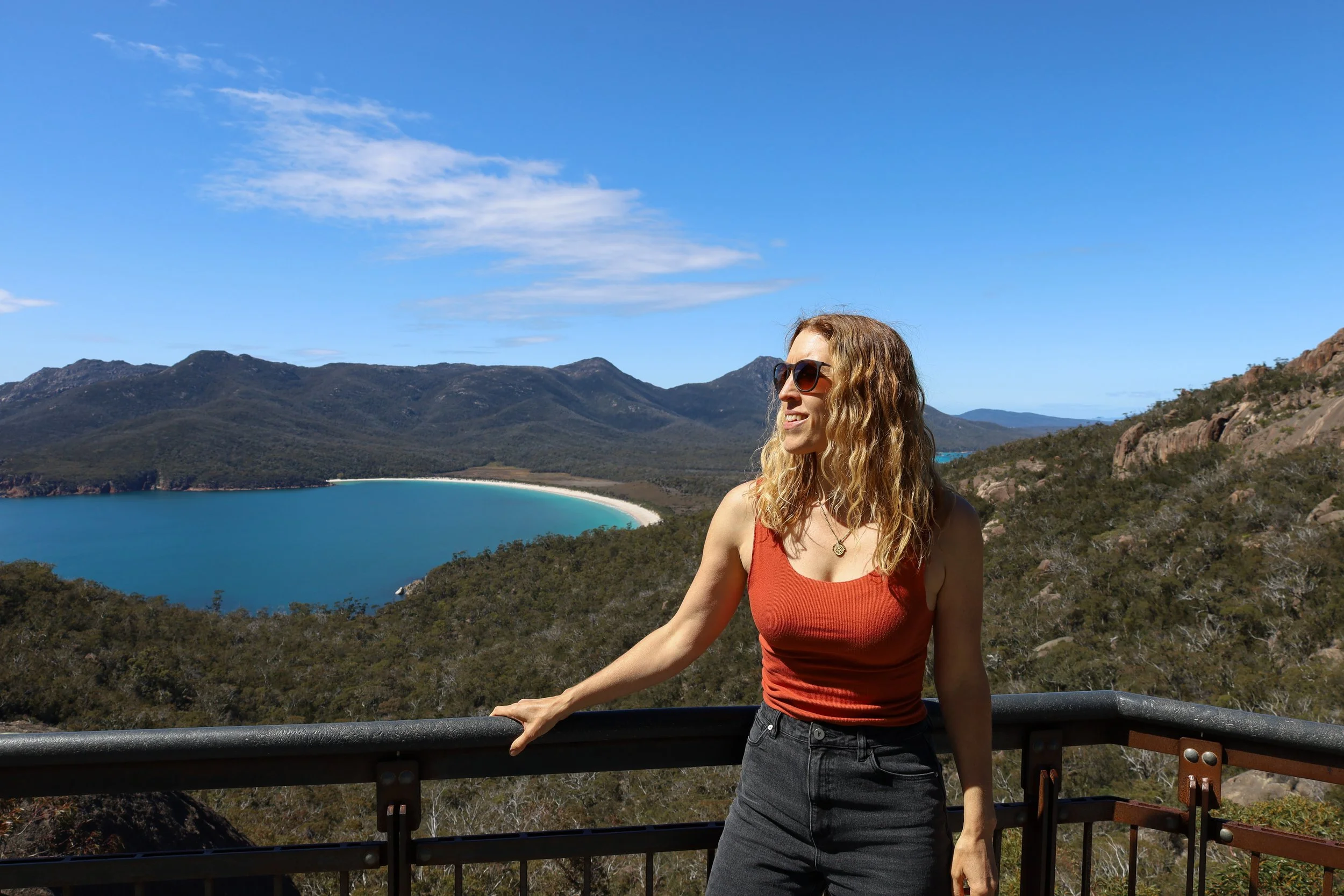 Looking out over Wineglass Bay in Tasmania