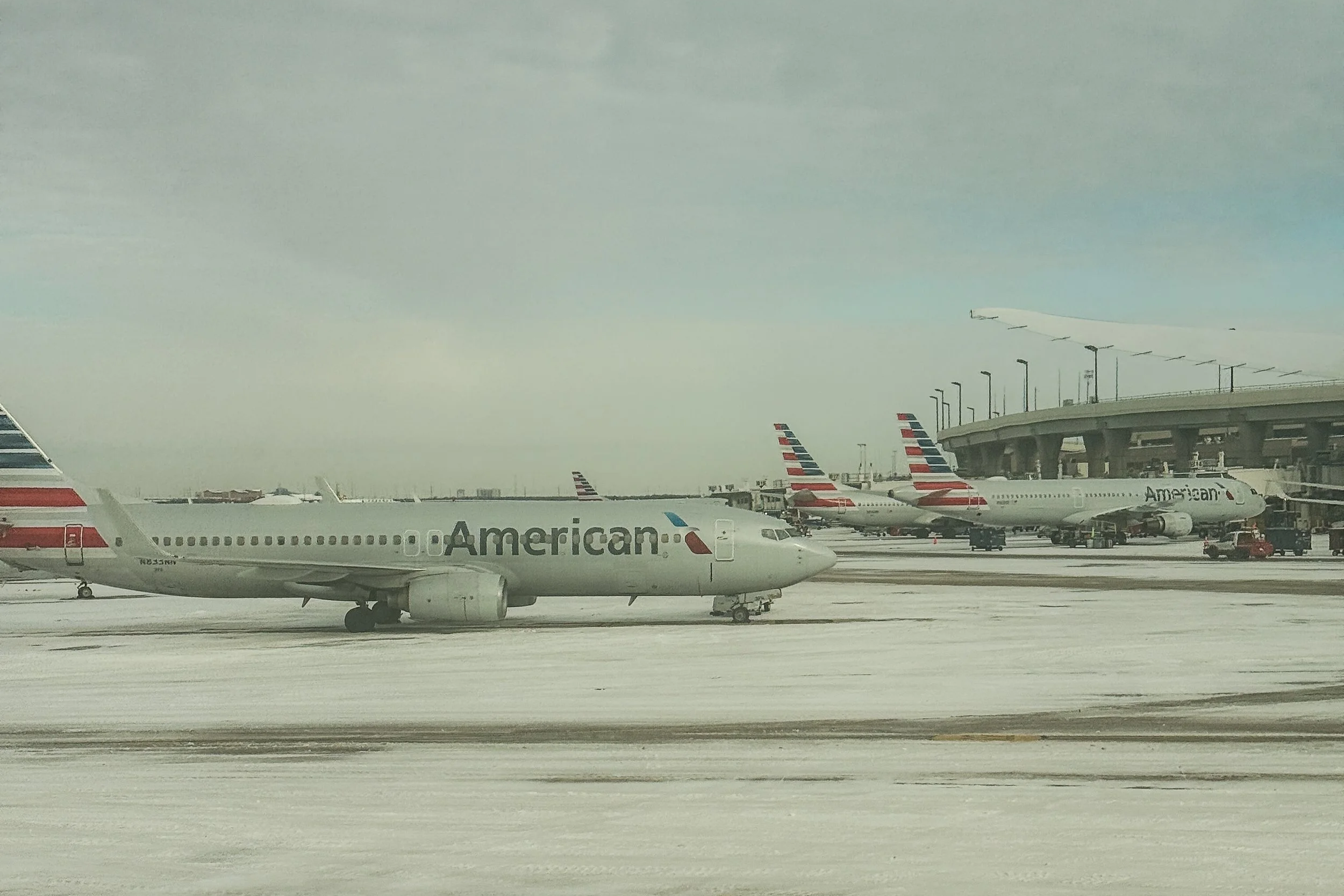 American Airlines during snowstorm, Dallas, Texas