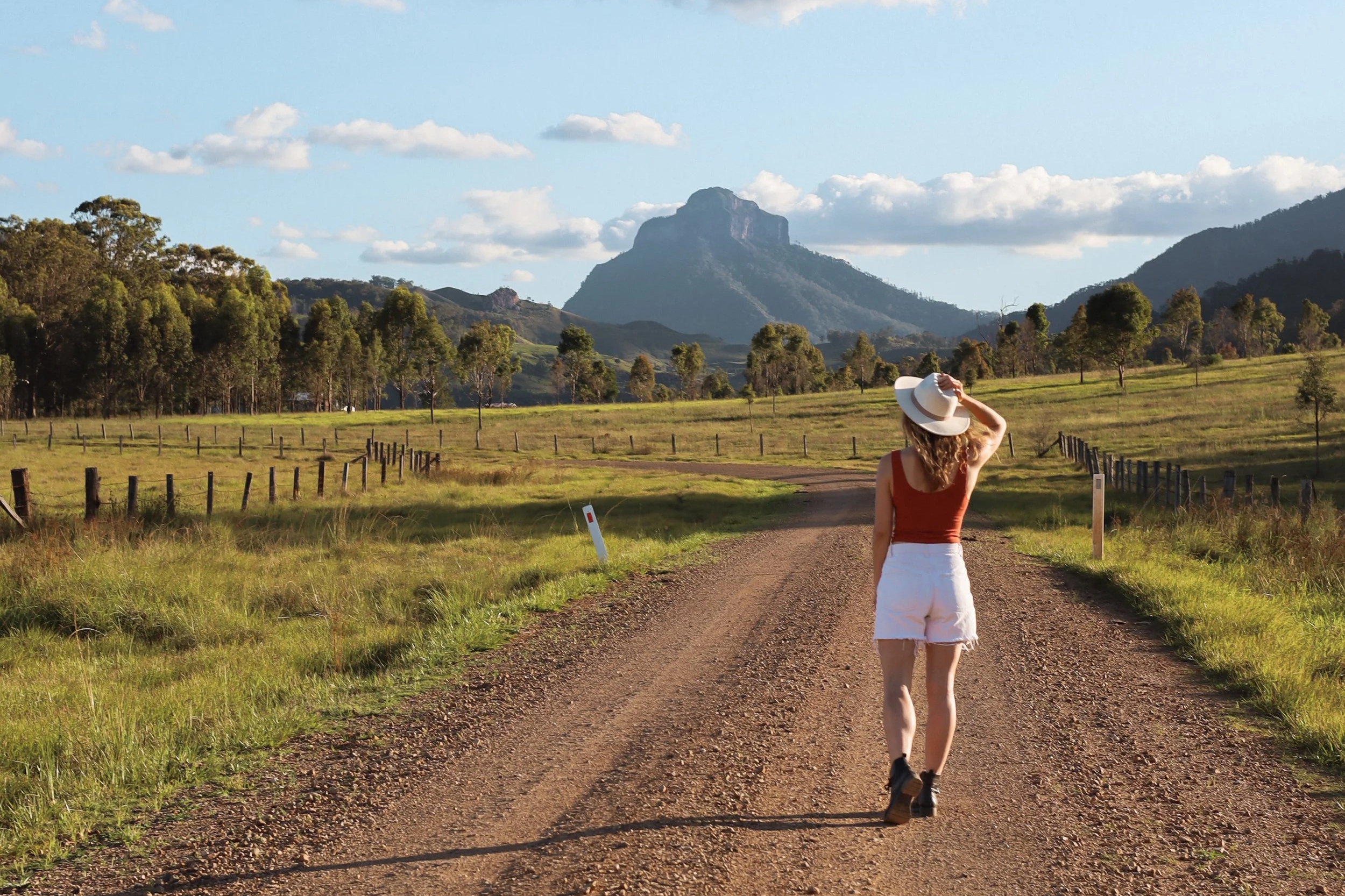 Walking down a dirt road in the Scenic Rim in Queensland, Australia