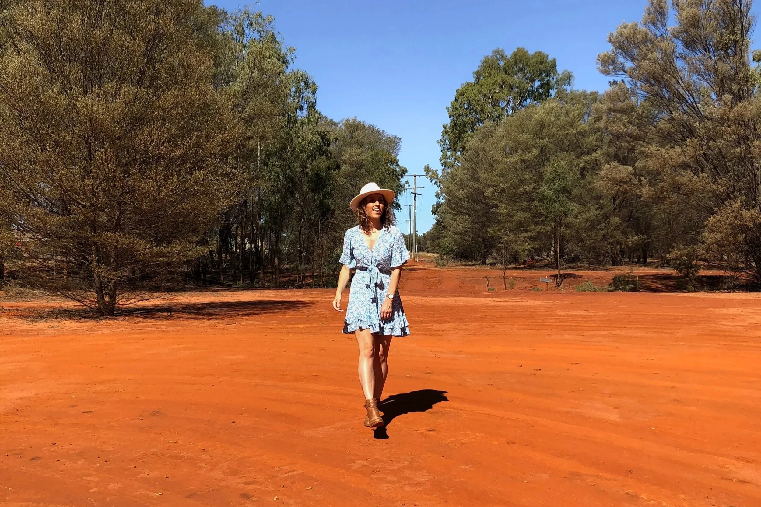 Walking through red dirt in Charleville, outback QLD