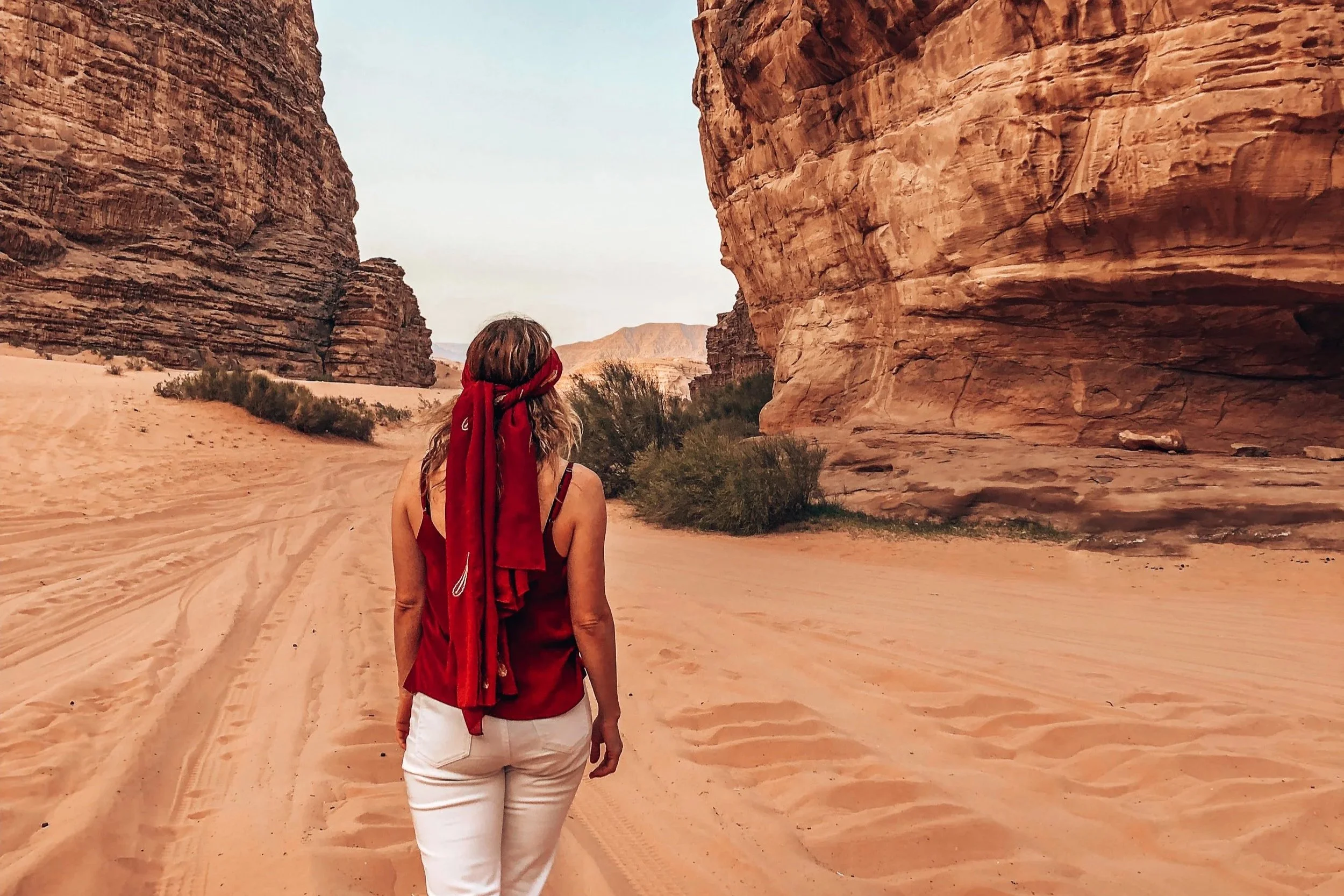 Walking through Wadi Rum in Jordan in the Middle East