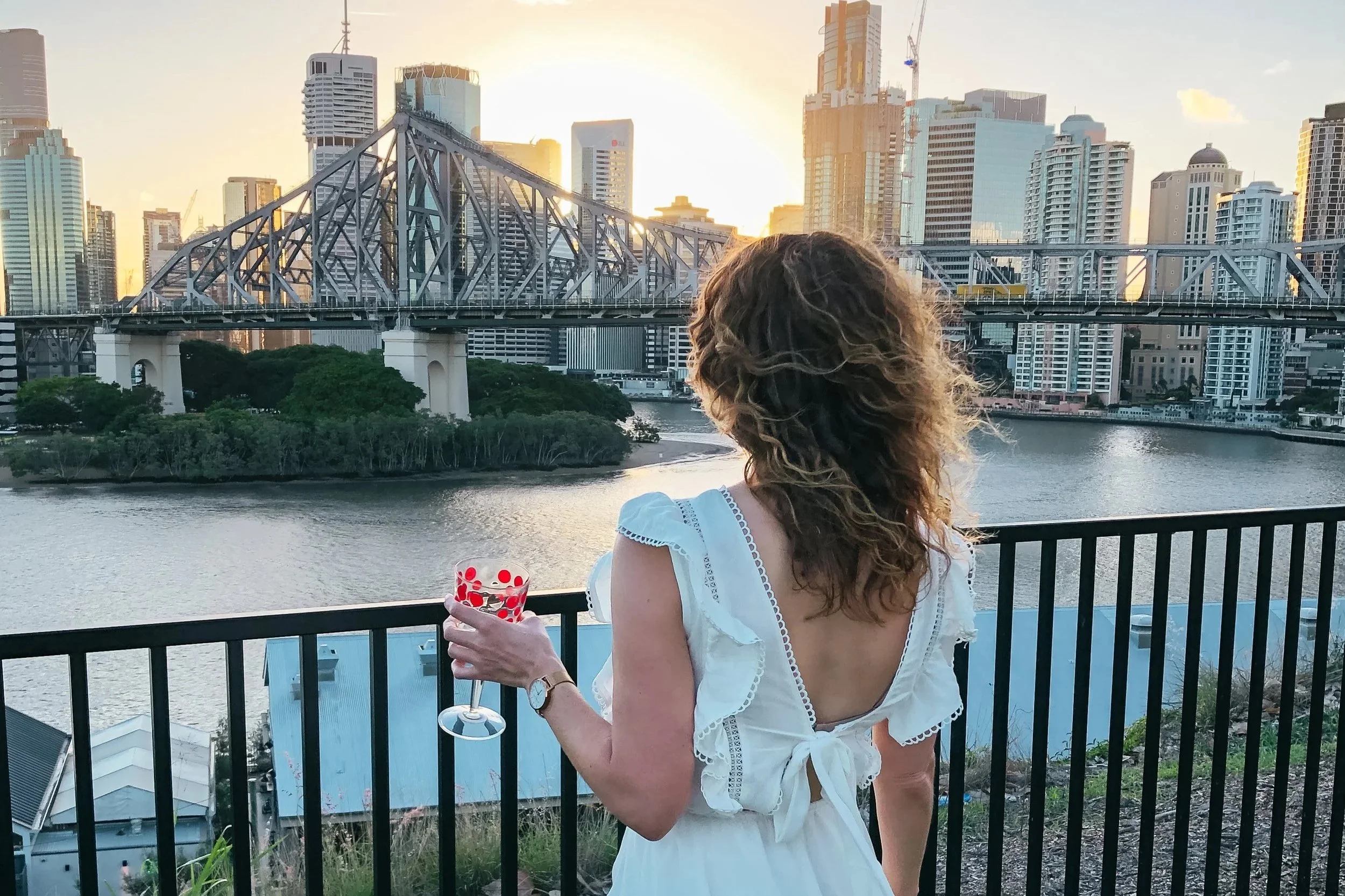 The Brisbane skyline at sunset in Australia