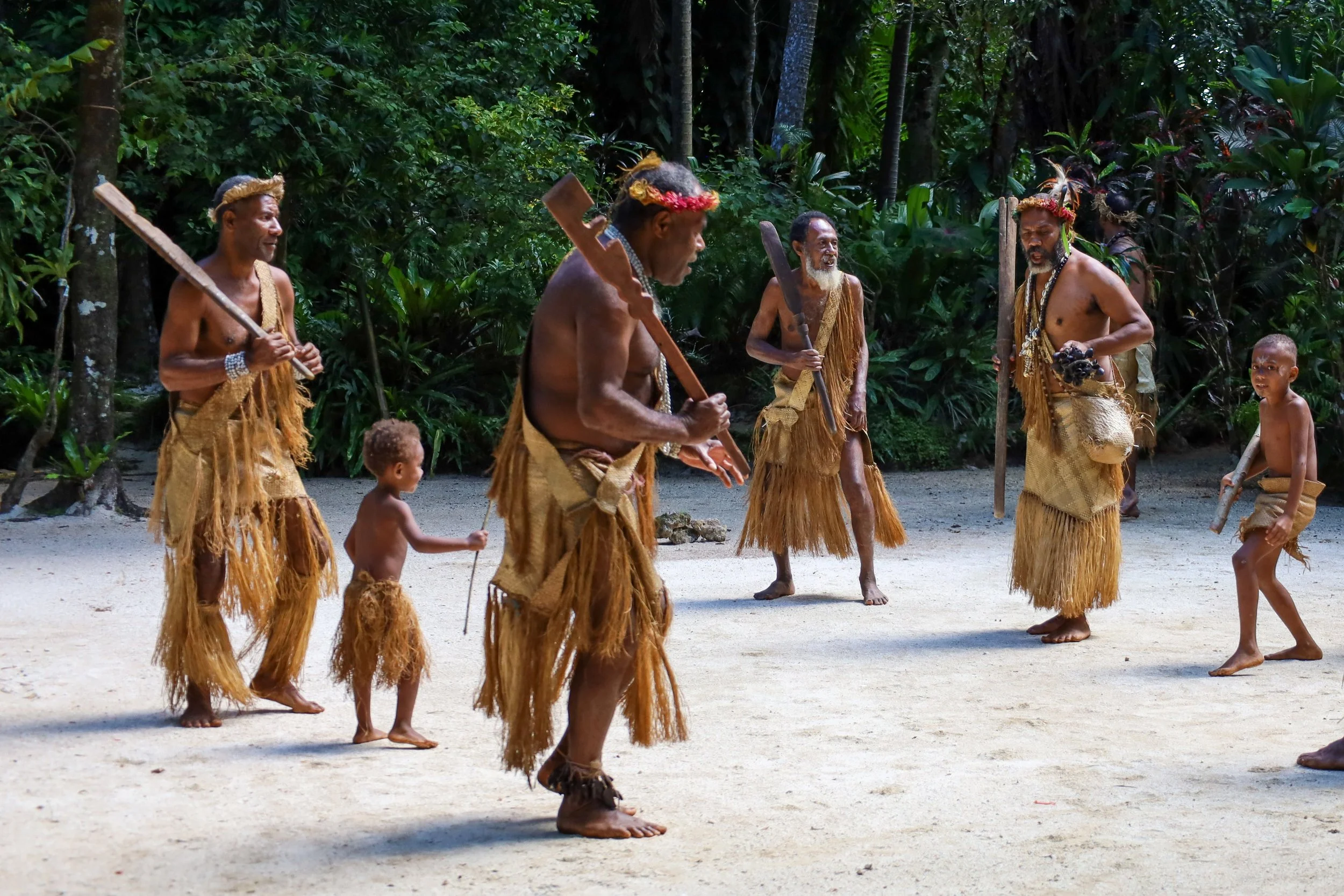 Traditional mens dance at Ekasup Cultural Village on Efate Island, Vanuatu